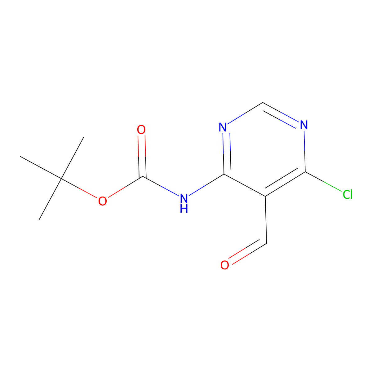 tert-butyl N-(6-chloro-5-formylpyrimidin-4-yl)carbamate molecular structure, CAS 2680679-27-8