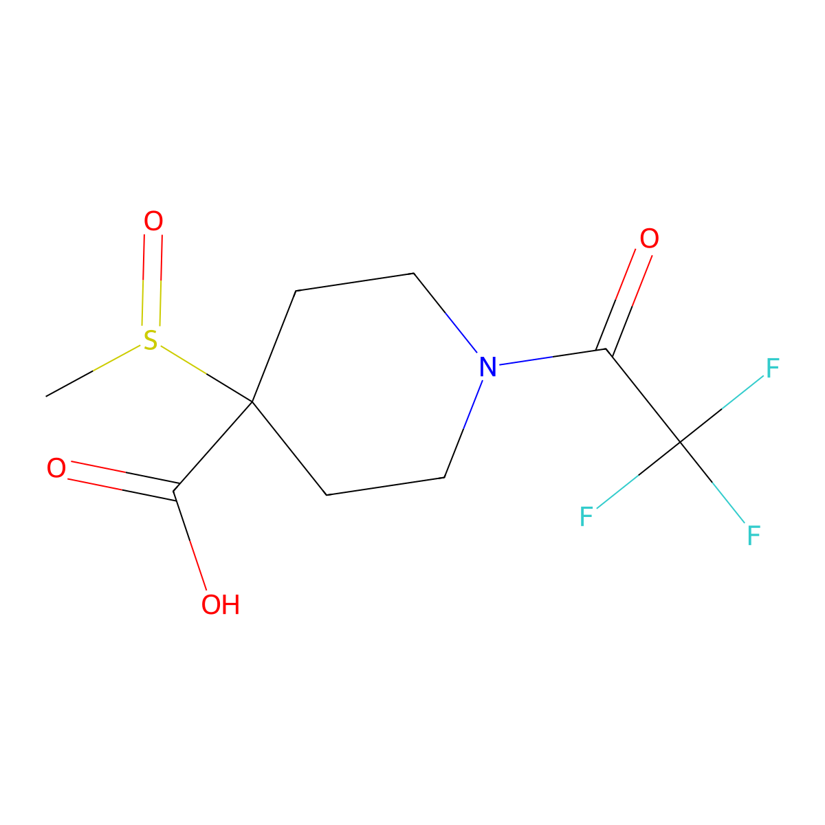 4-Methanesulfinyl-1-(2,2,2-trifluoroacetyl)piperidine-4-carboxylic acid molecular structure, CAS 2680679-29-0