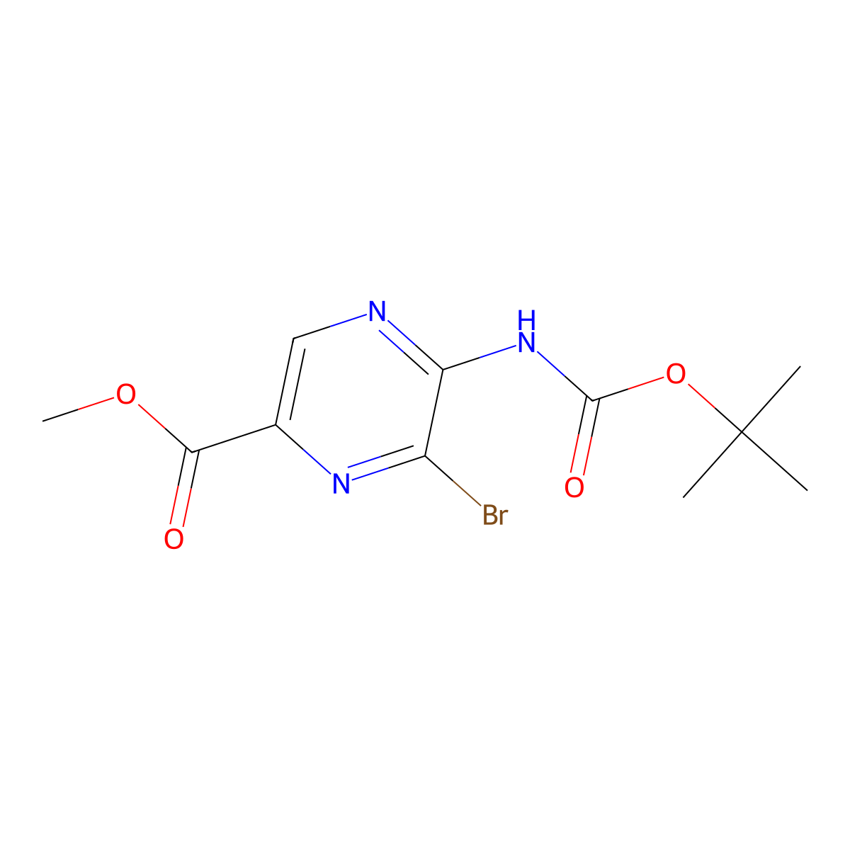 Methyl 6-bromo-5-{[(tert-butoxy)carbonyl]amino}pyrazine-2-carboxylate molecular structure, CAS 2680679-31-4