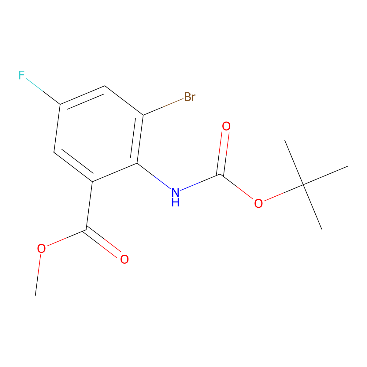Methyl 3-bromo-2-{[(tert-butoxy)carbonyl]amino}-5-fluorobenzoate molecular structure, CAS 2680679-43-8