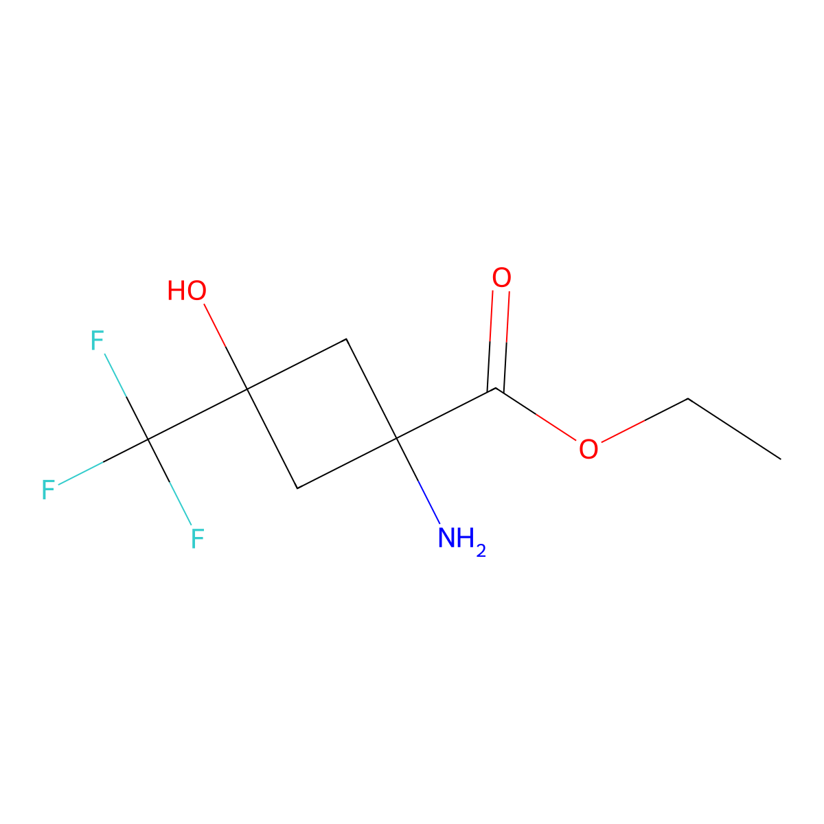 Ethyl 1-amino-3-hydroxy-3-(trifluoromethyl)cyclobutane-1-carboxylate molecular structure, CAS 2680679-62-1