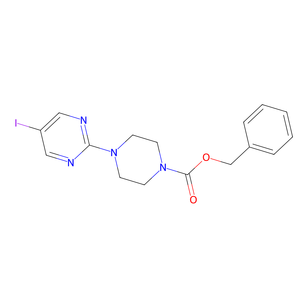 Benzyl 4-(5-iodopyrimidin-2-yl)piperazine-1-carboxylate molecular structure, CAS 2680679-64-3