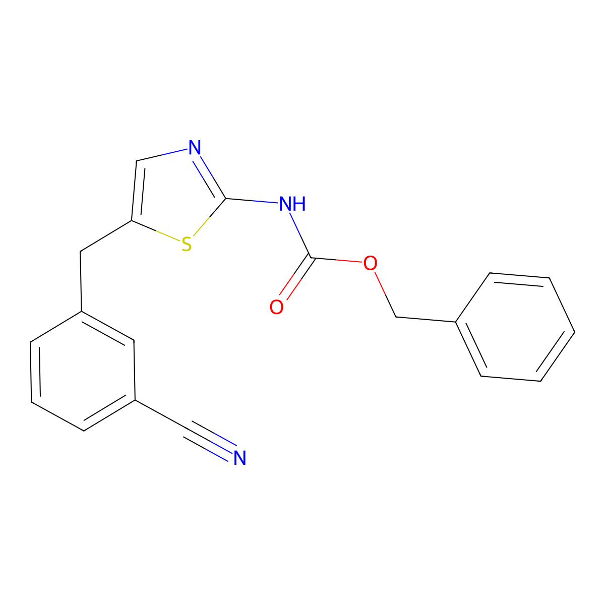 benzyl N-{5-[(3-cyanophenyl)methyl]-1,3-thiazol-2-yl}carbamate molecular structure, CAS 2680679-71-2