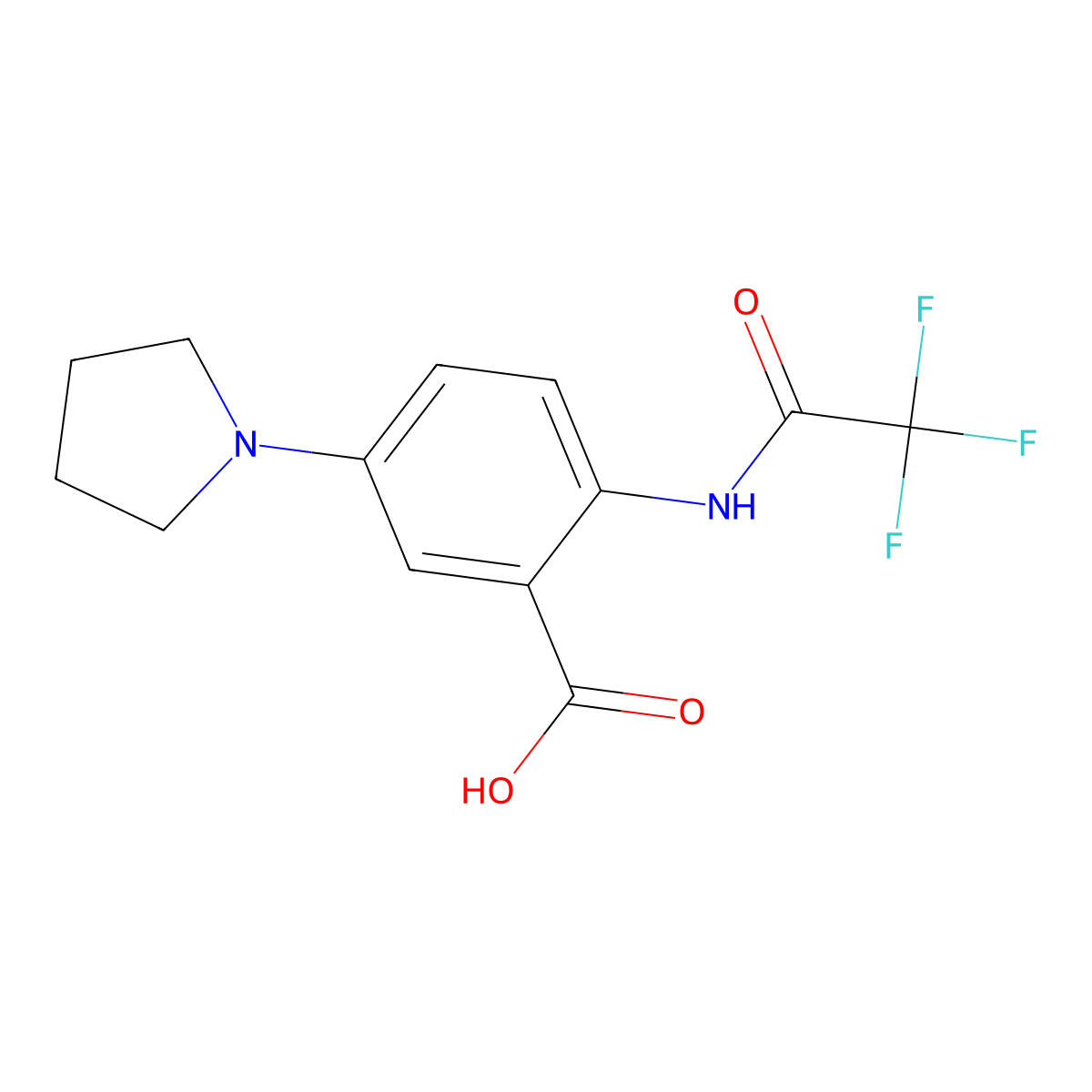 5-(Pyrrolidin-1-yl)-2-(2,2,2-trifluoroacetamido)benzoic acid molecular structure, CAS 2680679-74-5