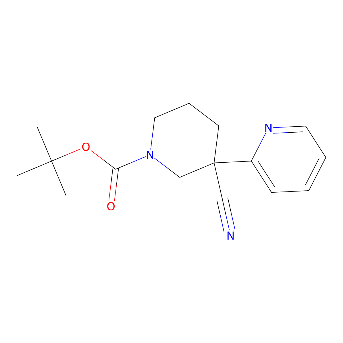 Tert-butyl 3-cyano-3-(2-pyridyl)piperidine-1-carboxylate molecular structure, CAS 2680679-78-9