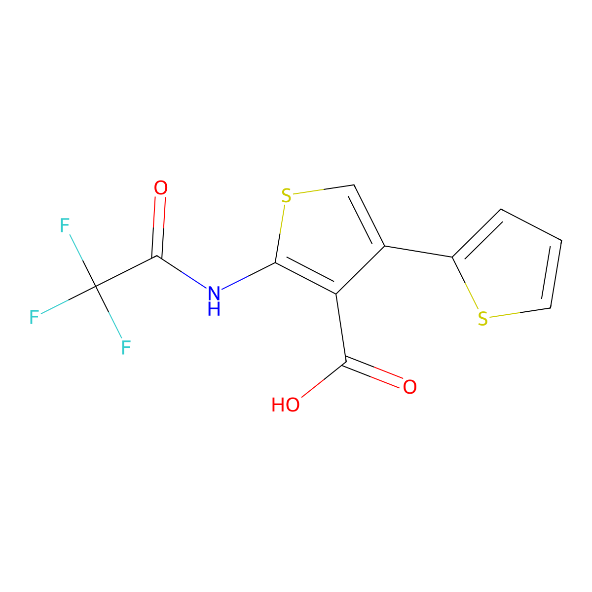 5'-(2,2,2-Trifluoroacetamido)-[2,3'-bithiophene]-4'-carboxylic acid molecular structure, CAS 2680679-91-6