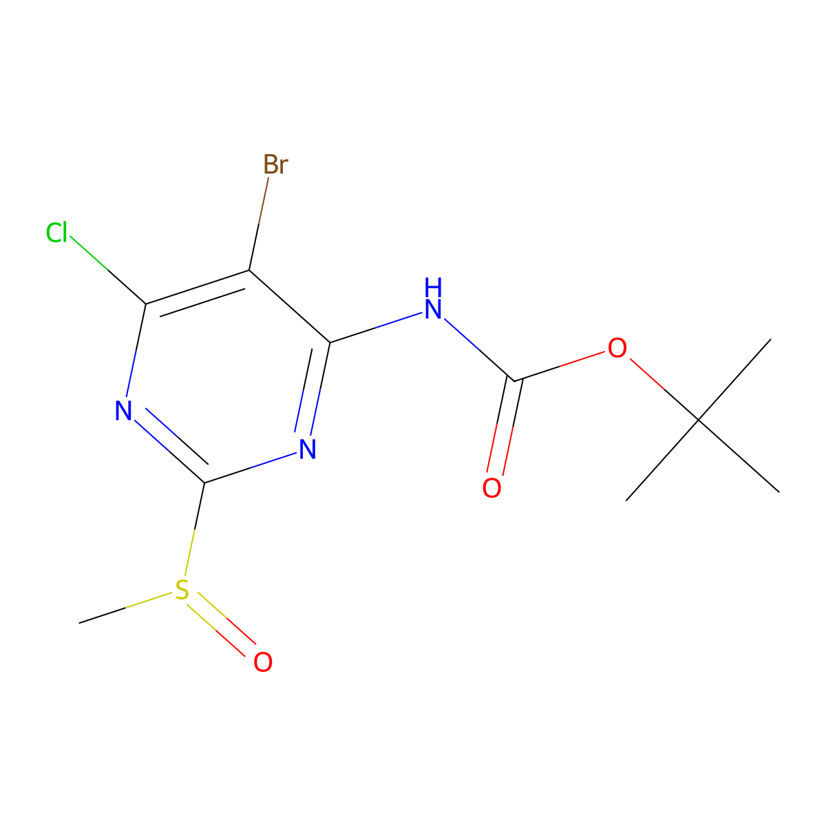 tert-butyl N-(5-bromo-6-chloro-2-methanesulfinylpyrimidin-4-yl)carbamate molecular structure, CAS 2680679-96-1