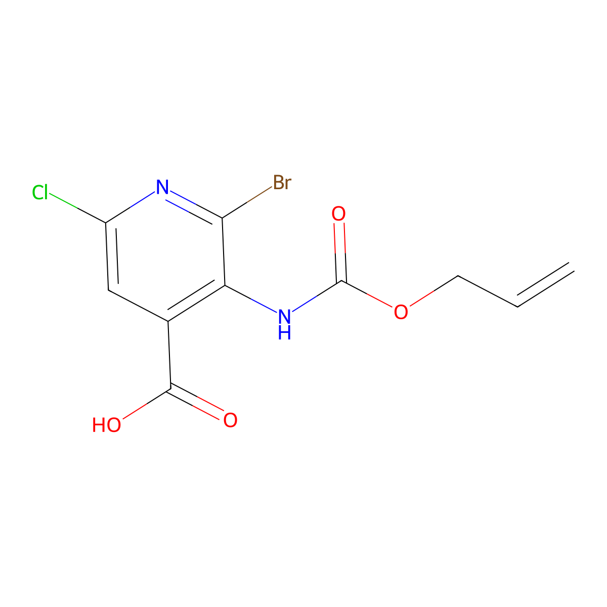 2-Bromo-6-chloro-3-{[(prop-2-en-1-yloxy)carbonyl]amino}pyridine-4-carboxylic acid molecular structure, CAS 2680680-09-3