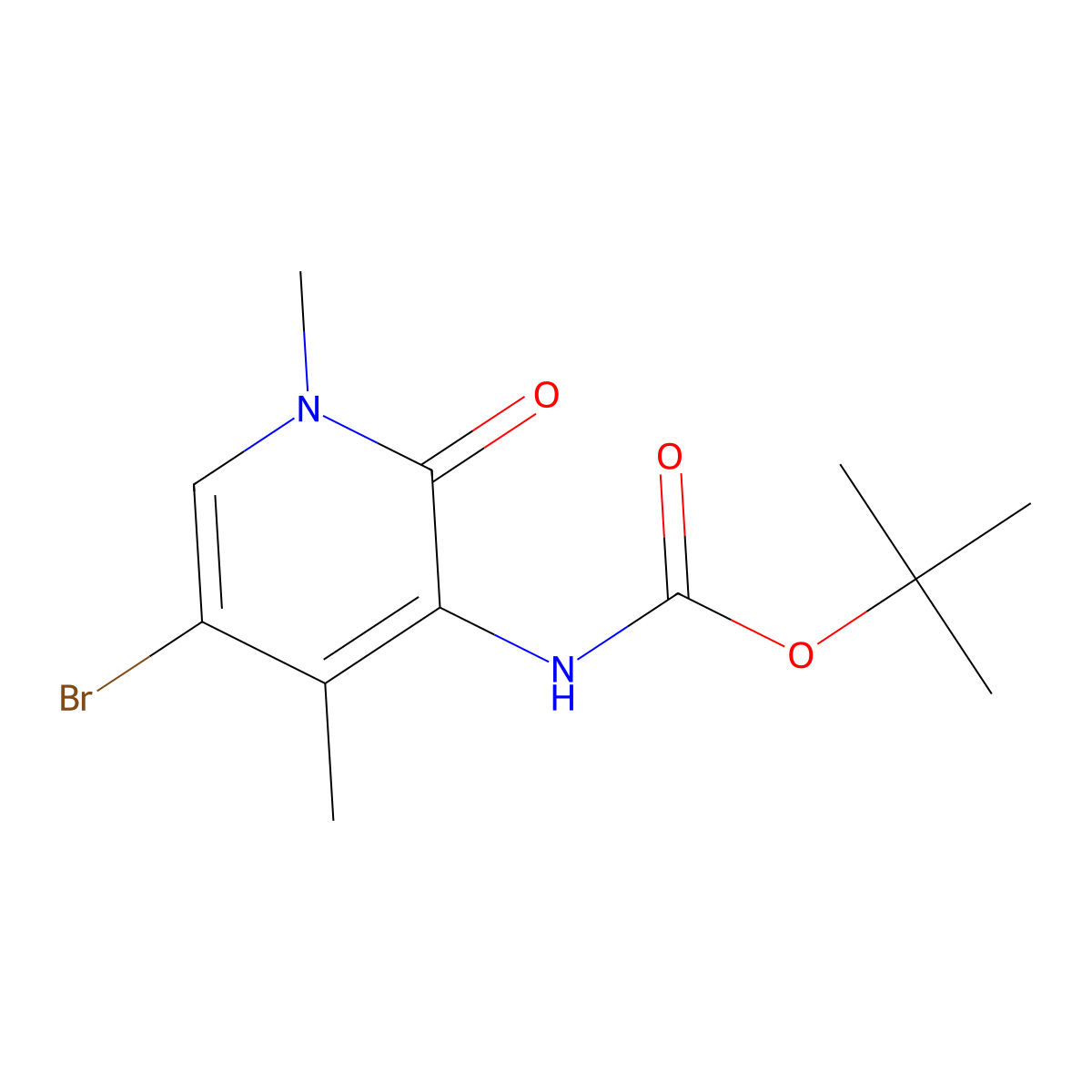 tert-butyl N-(5-bromo-1,4-dimethyl-2-oxo-1,2-dihydropyridin-3-yl)carbamate molecular structure, CAS 2680680-20-8