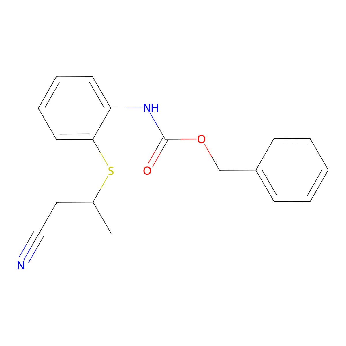 benzyl N-{2-[(1-cyanopropan-2-yl)sulfanyl]phenyl}carbamate molecular structure, CAS 2680680-24-2