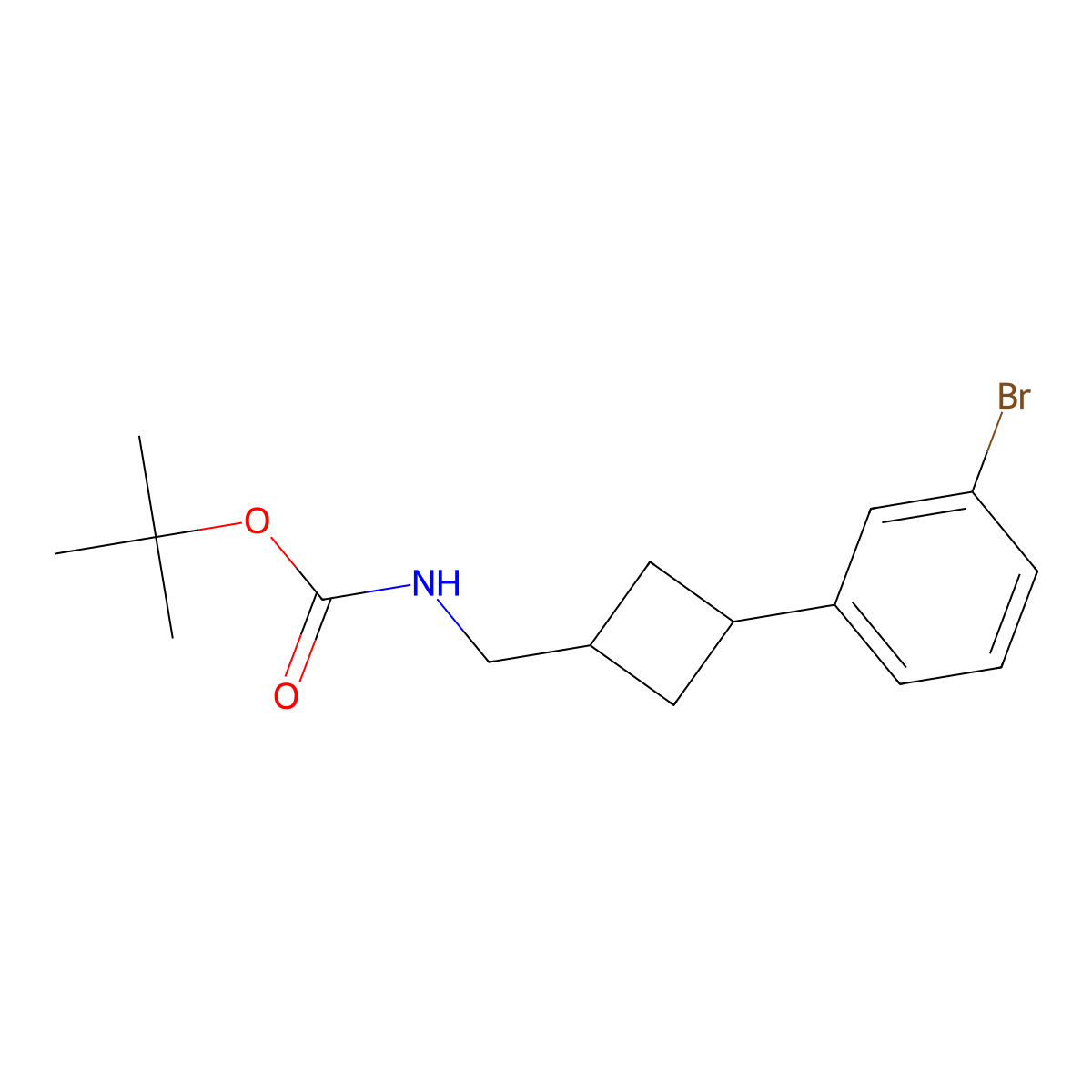 tert-butyl N-{[3-(3-bromophenyl)cyclobutyl]methyl}carbamate molecular structure, CAS 2680680-43-5