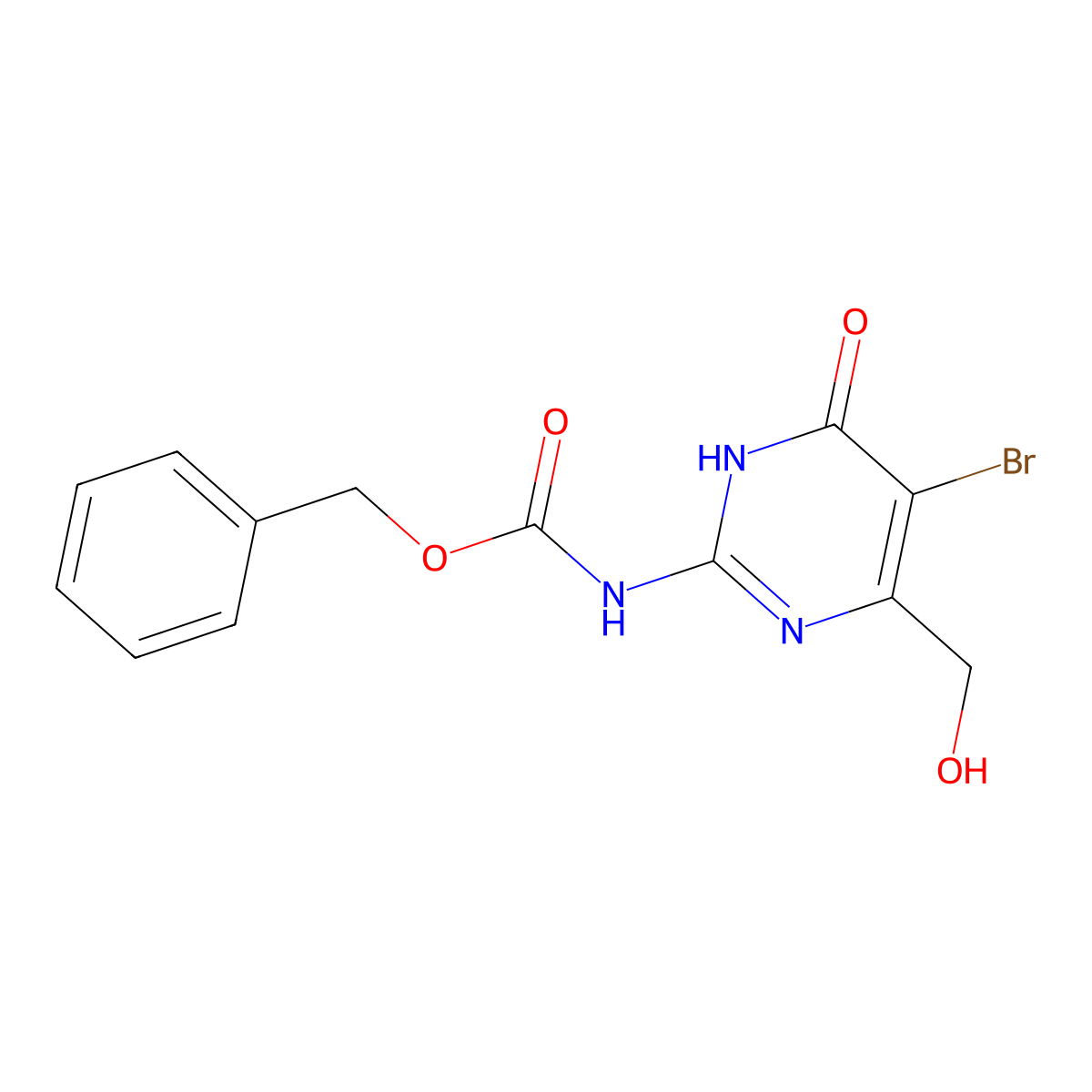 benzyl N-[5-bromo-4-(hydroxymethyl)-6-oxo-1,6-dihydropyrimidin-2-yl]carbamate molecular structure, CAS 2680680-45-7