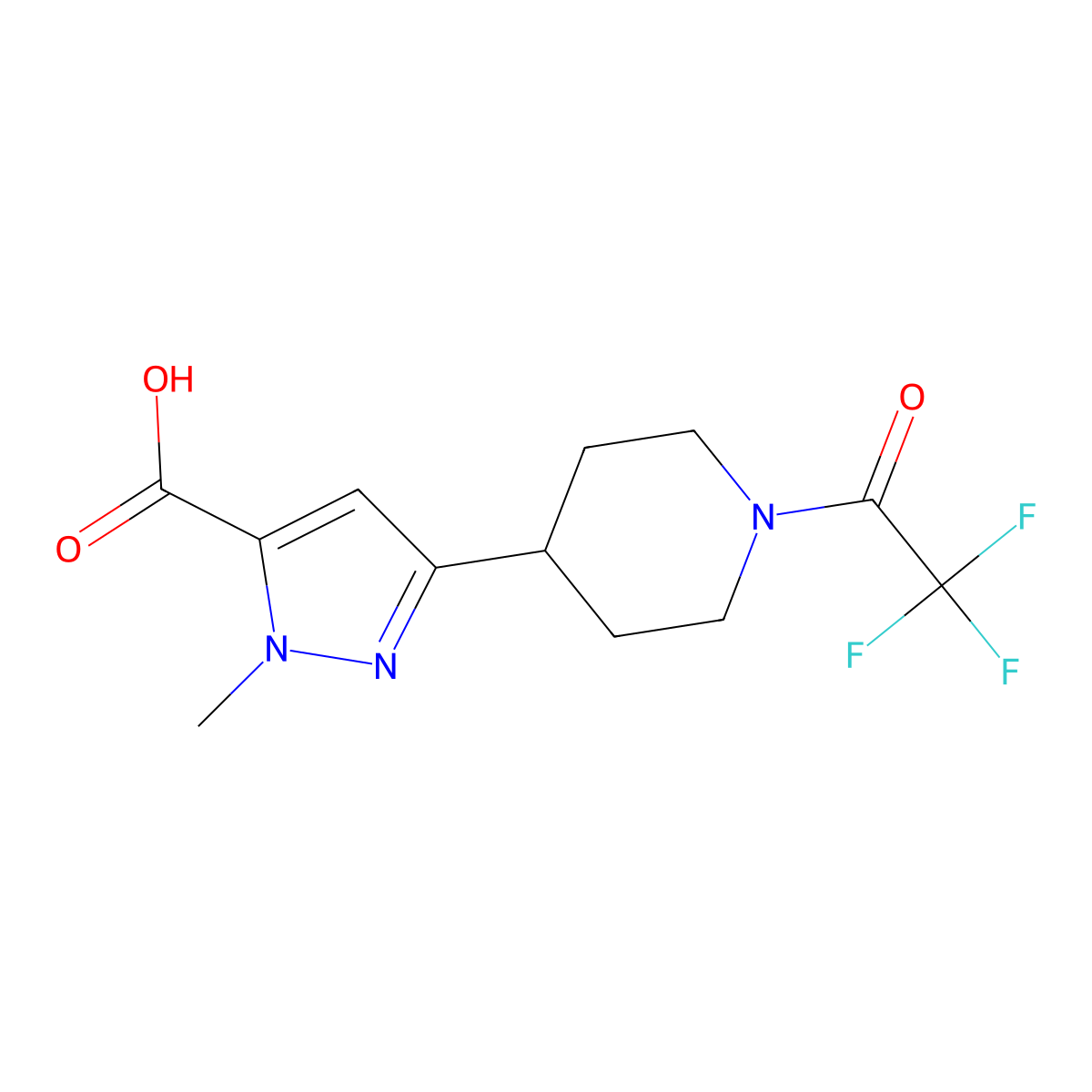 1-methyl-3-[1-(2,2,2-trifluoroacetyl)piperidin-4-yl]-1H-pyrazole-5-carboxylic acid molecular structure, CAS 2680680-51-5