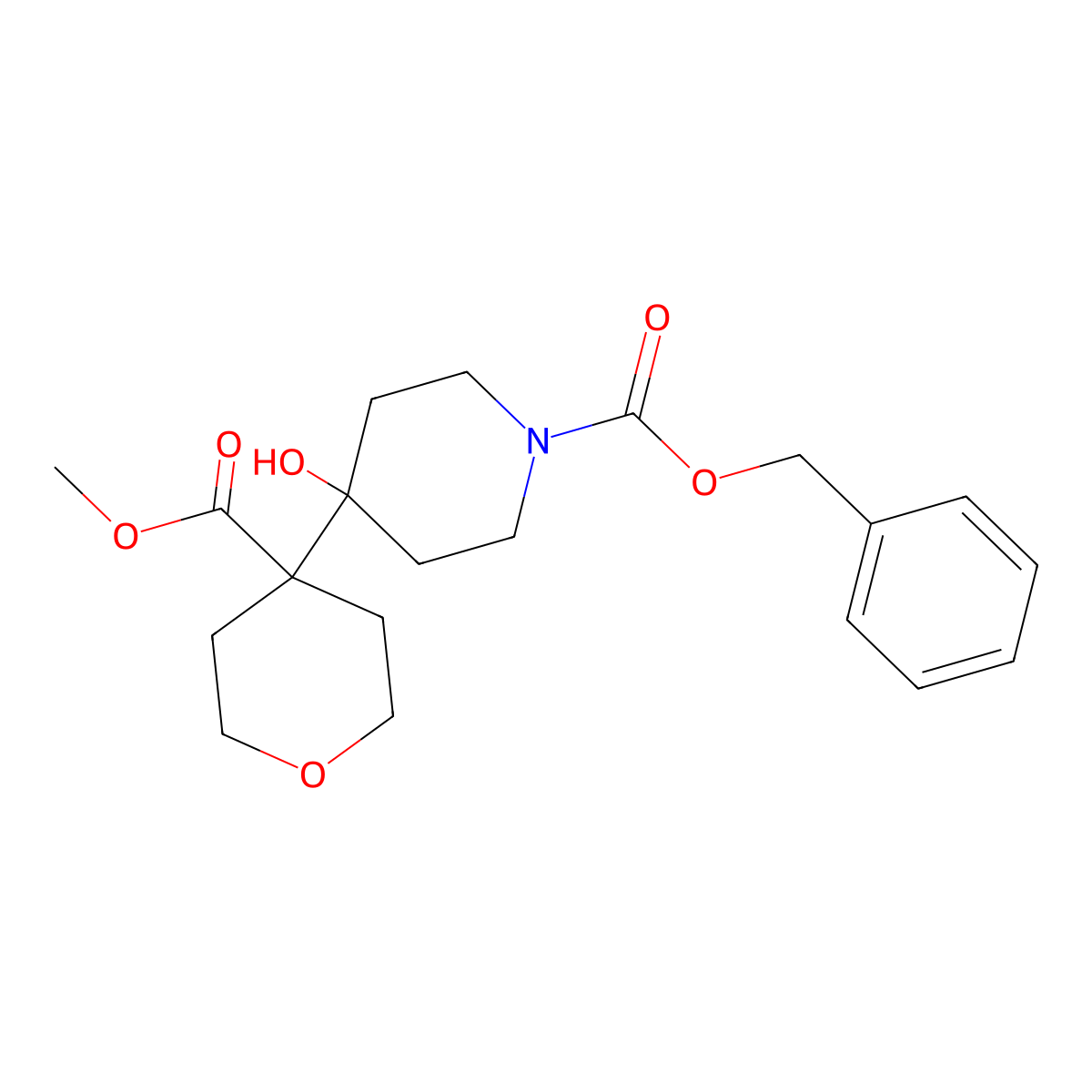 Benzyl 4-hydroxy-4-[4-(methoxycarbonyl)oxan-4-yl]piperidine-1-carboxylate molecular structure, CAS 2680680-63-9