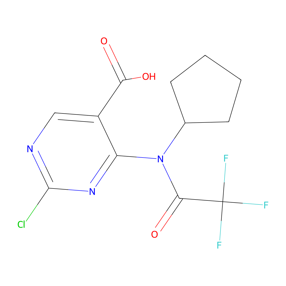 2-chloro-4-(N-cyclopentyl-2,2,2-trifluoroacetamido)pyrimidine-5-carboxylic acid molecular structure, CAS 2680680-68-4