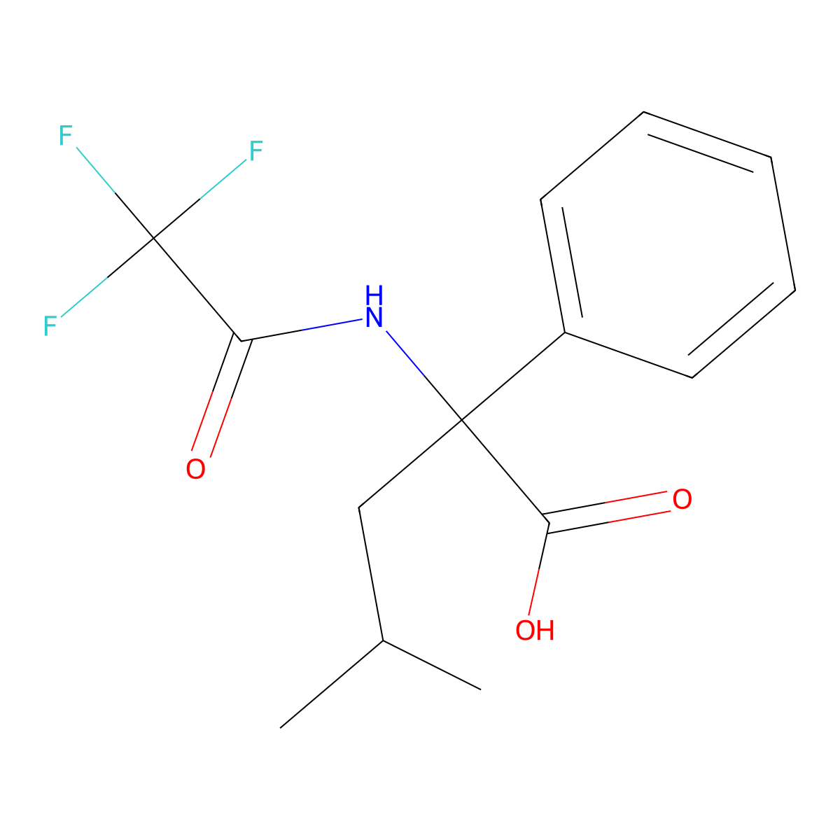 4-Methyl-2-phenyl-2-(2,2,2-trifluoroacetamido)pentanoic acid molecular structure, CAS 2680680-70-8