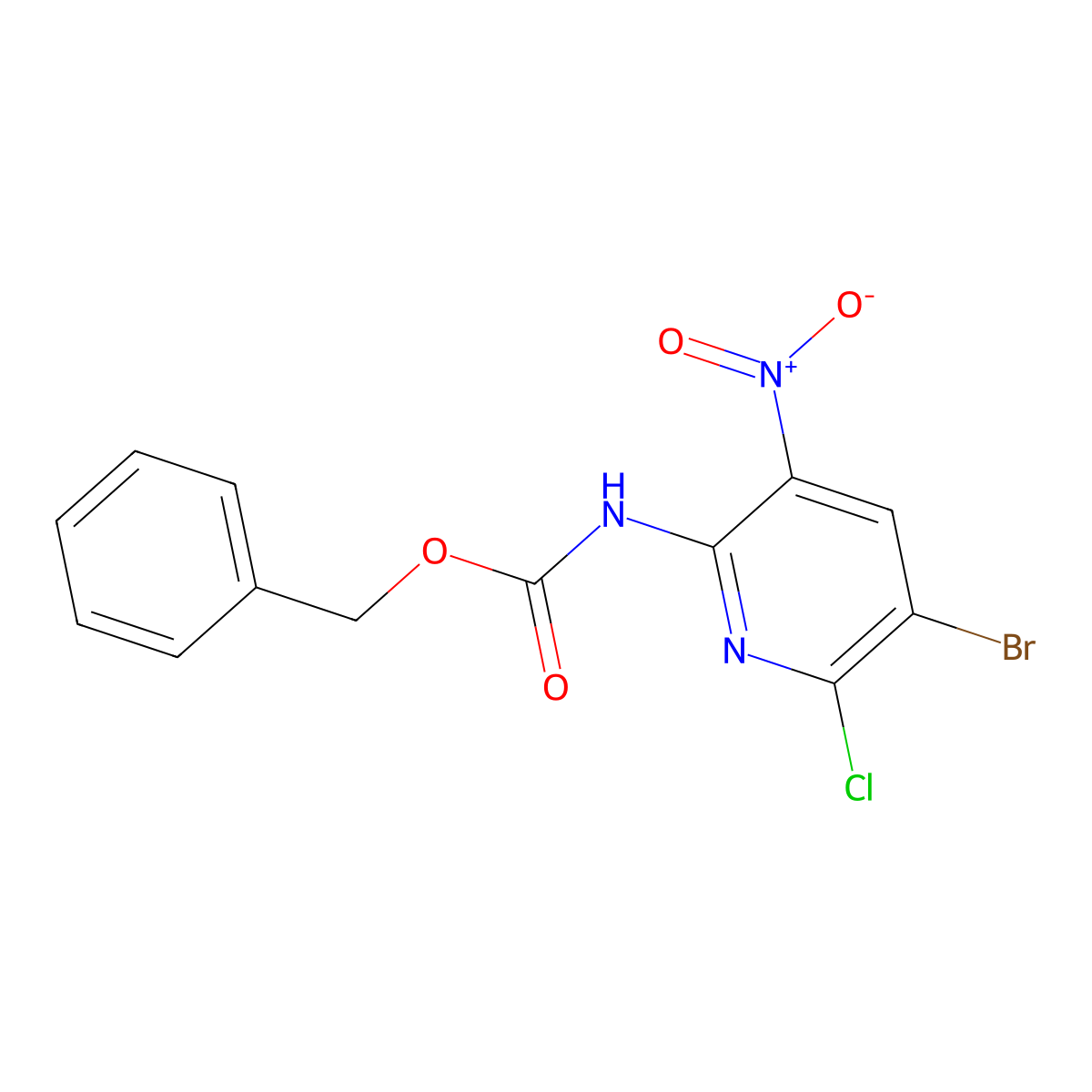benzyl N-(5-bromo-6-chloro-3-nitropyridin-2-yl)carbamate molecular structure, CAS 2680680-71-9