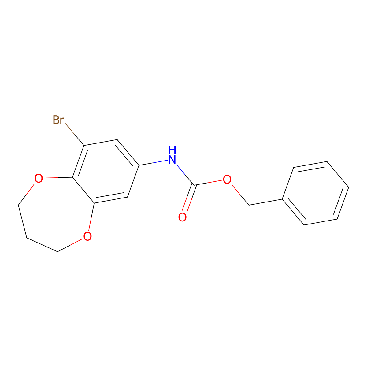 benzyl N-(9-bromo-3,4-dihydro-2H-1,5-benzodioxepin-7-yl)carbamate molecular structure, CAS 2680680-88-8