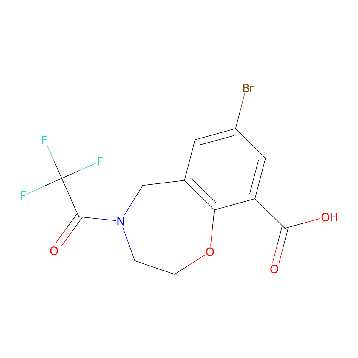 7-Bromo-4-(2,2,2-trifluoroacetyl)-2,3,4,5-tetrahydro-1,4-benzoxazepine-9-carboxylic acid molecular structure, CAS 2680680-98-0