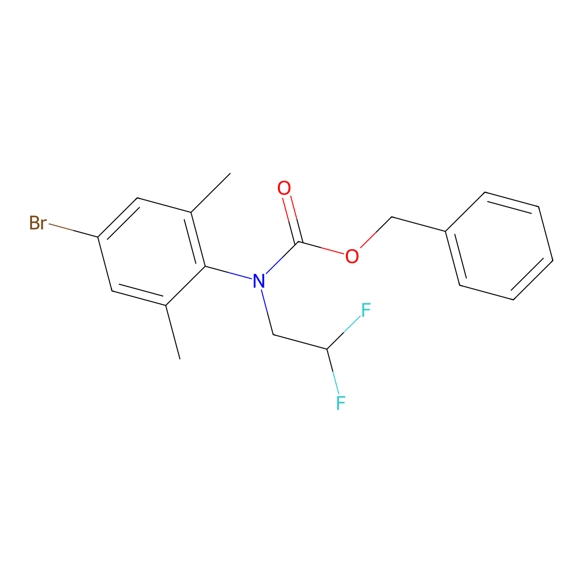 benzyl N-(4-bromo-2,6-dimethylphenyl)-N-(2,2-difluoroethyl)carbamate molecular structure, CAS 2680681-01-8