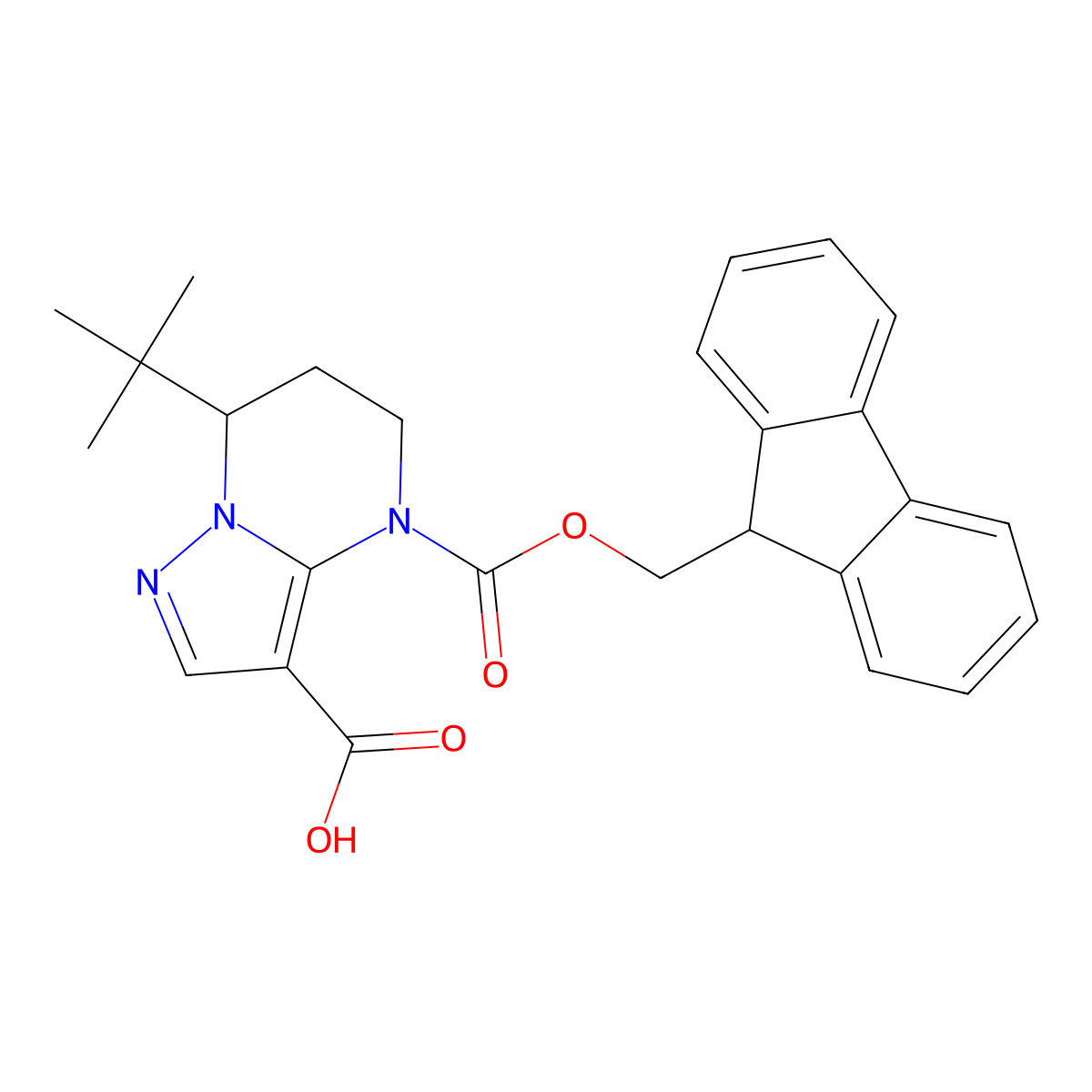 7-tert-butyl-4-{[(9H-fluoren-9-yl)methoxy]carbonyl}-4H,5H,6H,7H-pyrazolo[1,5-a]pyrimidine-3-carboxylic acid molecular structure, CAS 2680681-02-9