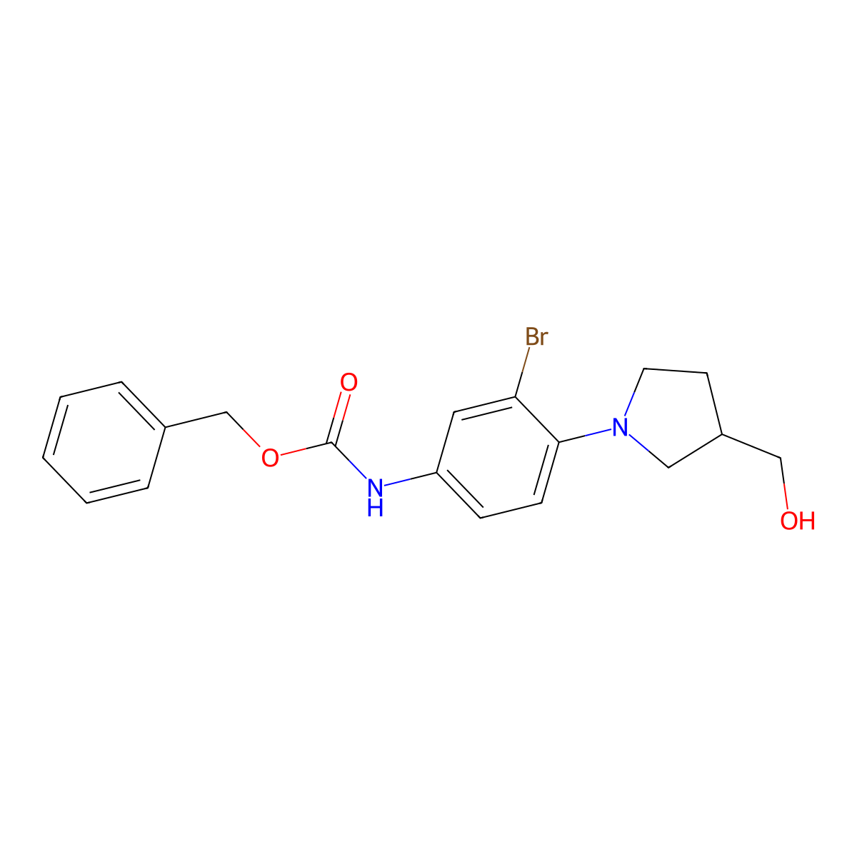 benzyl N-{3-bromo-4-[3-(hydroxymethyl)pyrrolidin-1-yl]phenyl}carbamate molecular structure, CAS 2680681-04-1