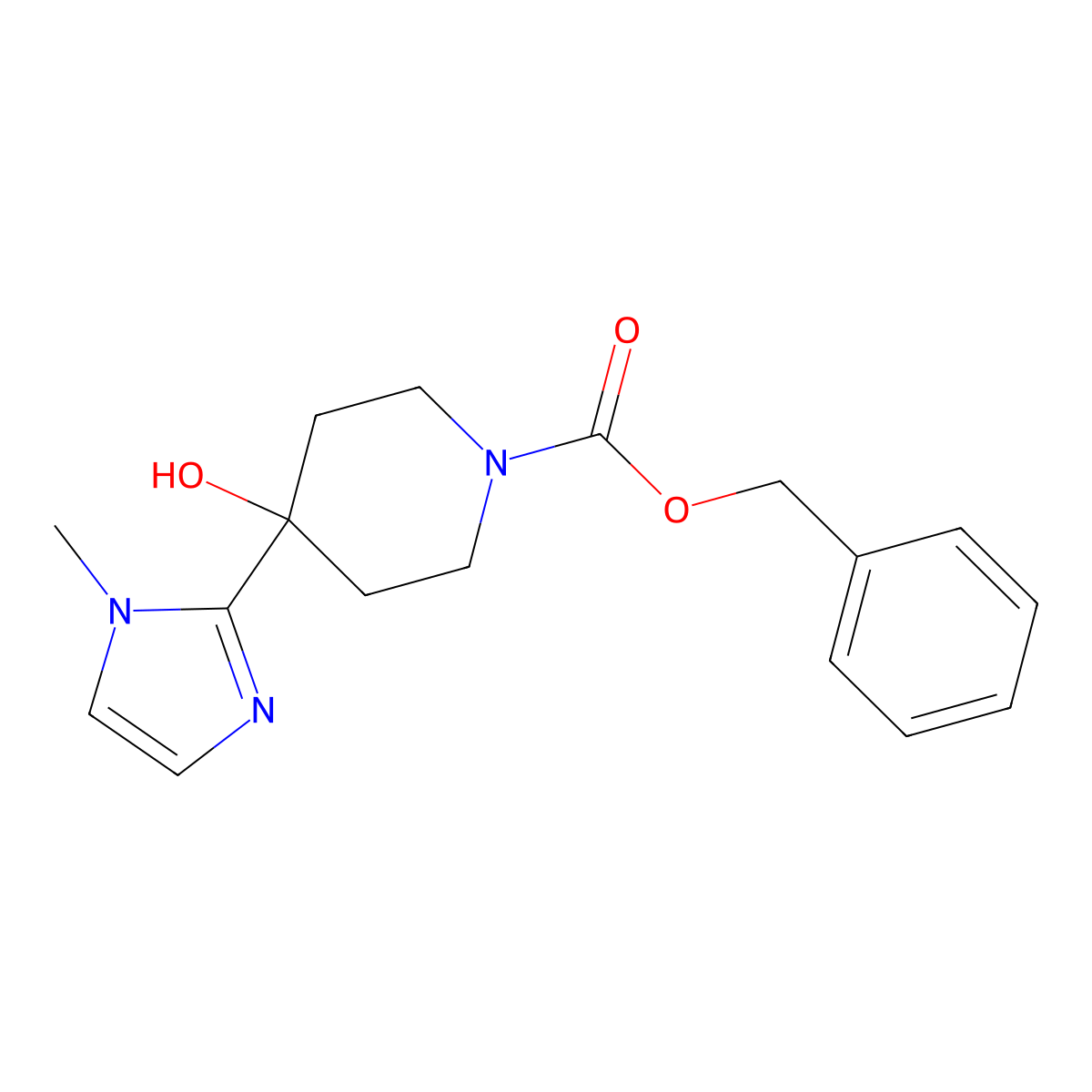 benzyl 4-hydroxy-4-(1-methyl-1H-imidazol-2-yl)piperidine-1-carboxylate molecular structure, CAS 2680681-10-9