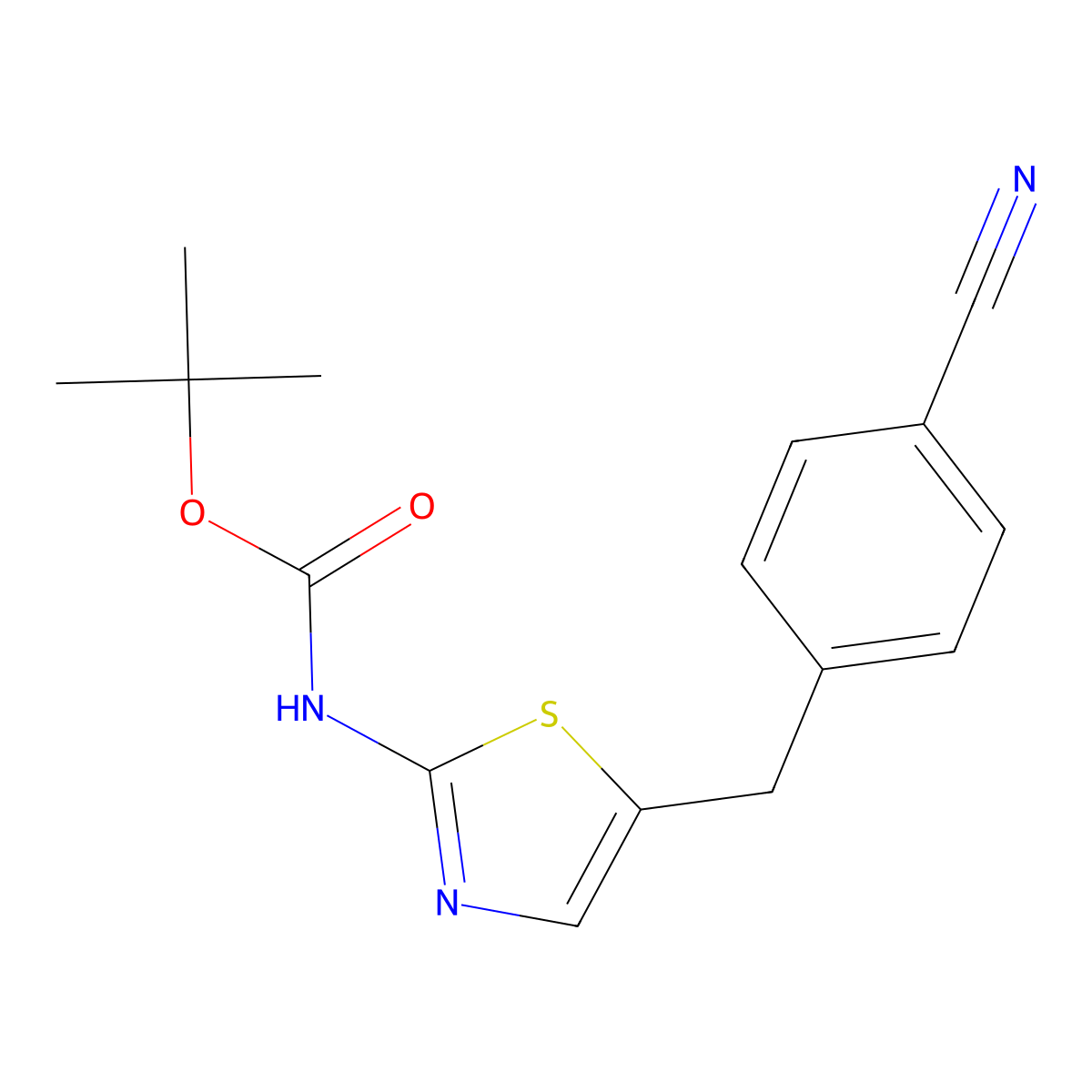 tert-butyl N-{5-[(4-cyanophenyl)methyl]-1,3-thiazol-2-yl}carbamate molecular structure, CAS 2680681-11-0