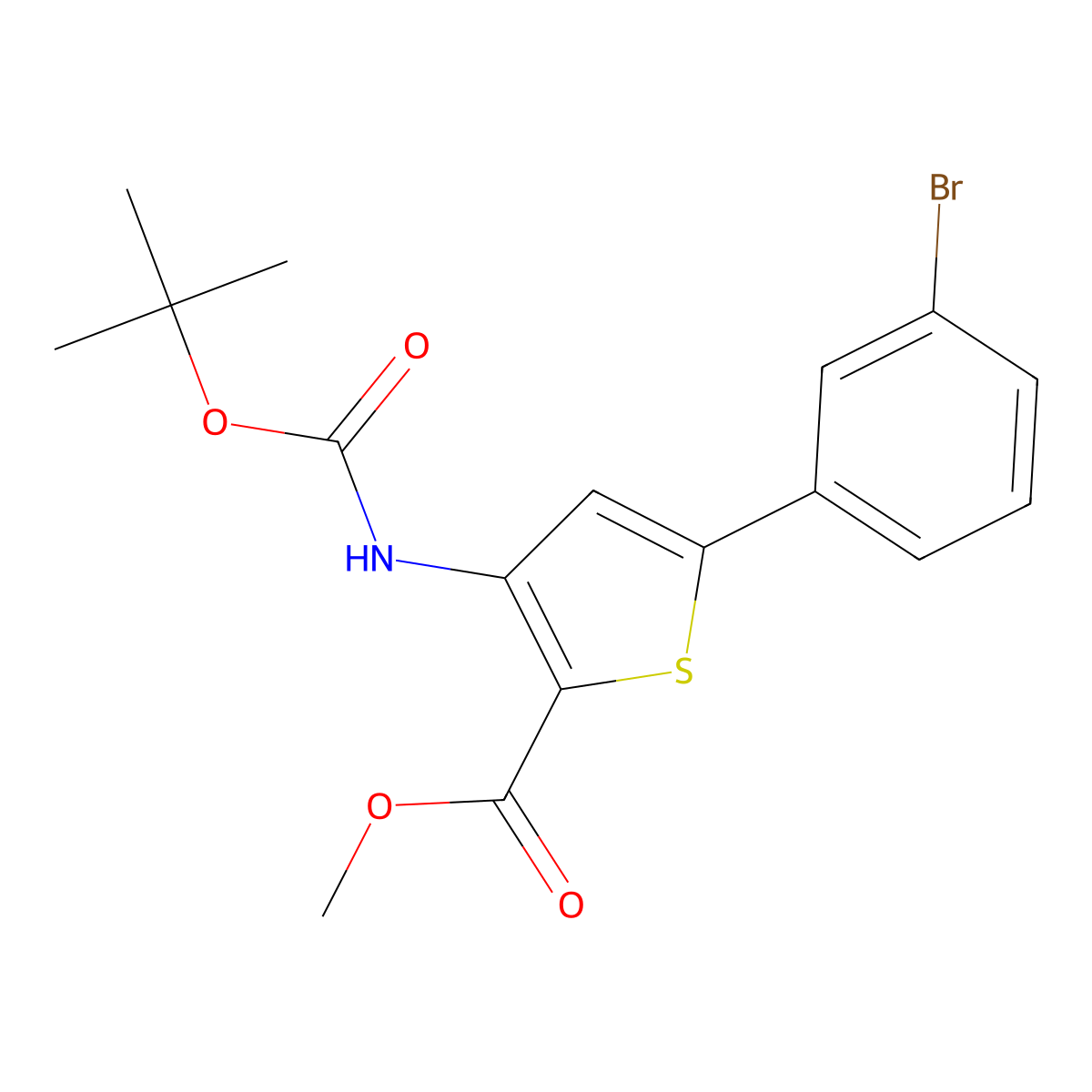 Methyl 5-(3-bromophenyl)-3-{[(tert-butoxy)carbonyl]amino}thiophene-2-carboxylate molecular structure, CAS 2680681-19-8