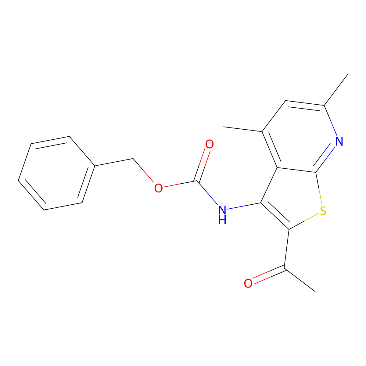 benzyl N-{2-acetyl-4,6-dimethylthieno[2,3-b]pyridin-3-yl}carbamate molecular structure, CAS 2680681-20-1