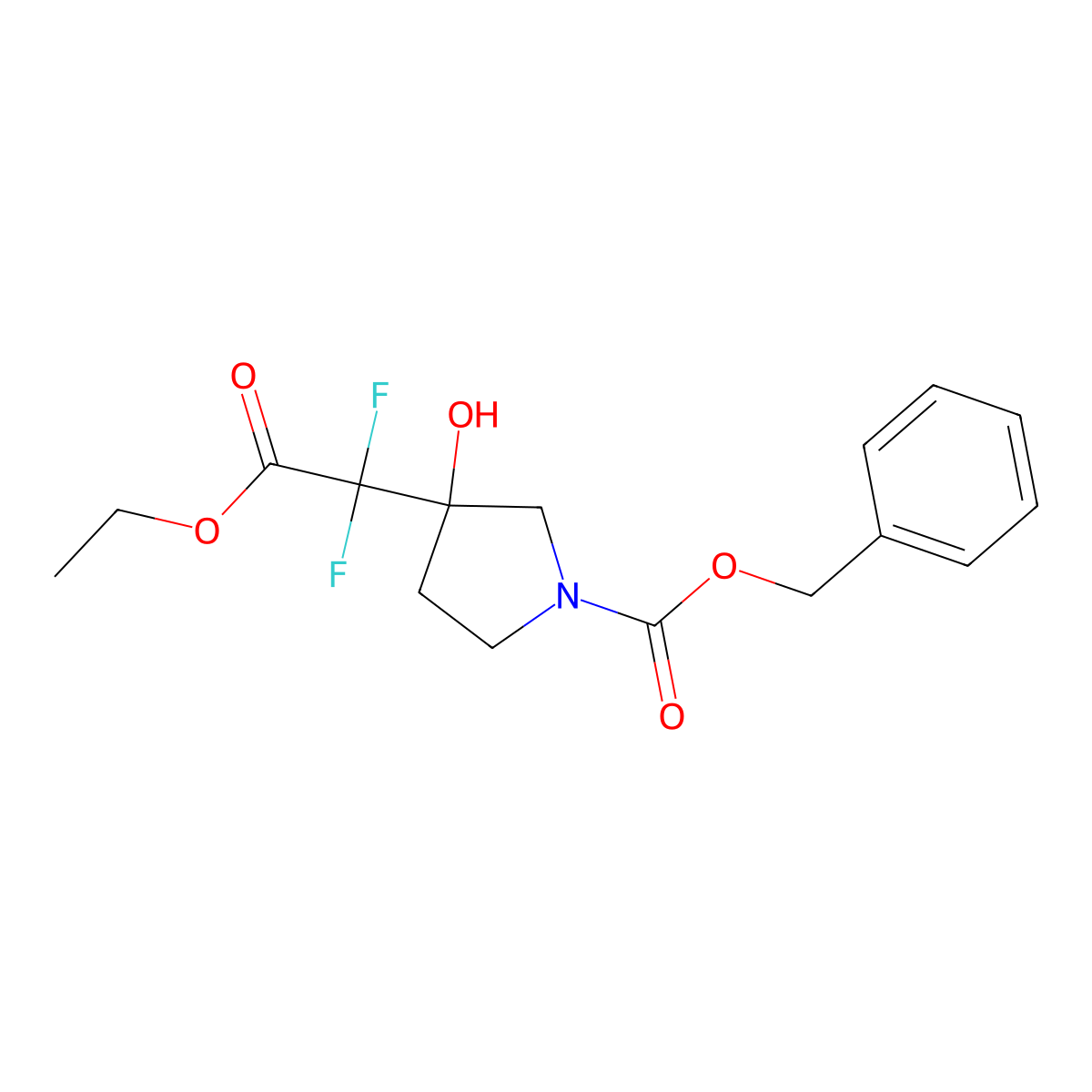 Benzyl 3-(2-ethoxy-1,1-difluoro-2-oxoethyl)-3-hydroxypyrrolidine-1-carboxylate molecular structure, CAS 2680681-23-4