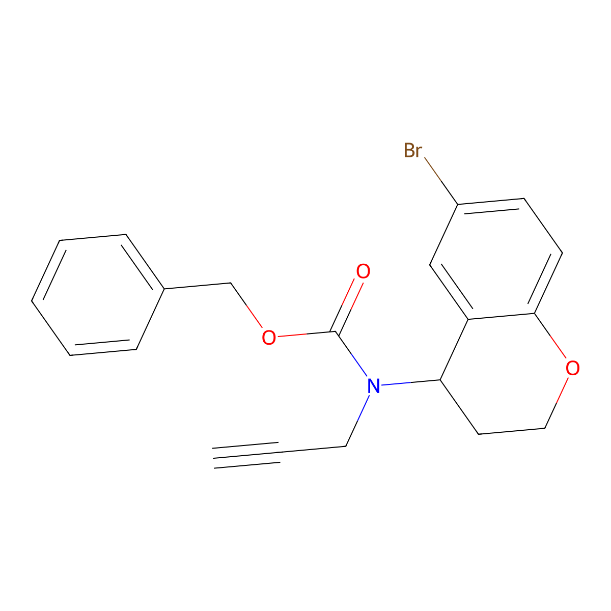 benzyl N-(6-bromo-3,4-dihydro-2H-1-benzopyran-4-yl)-N-(prop-2-yn-1-yl)carbamate molecular structure, CAS 2680681-28-9