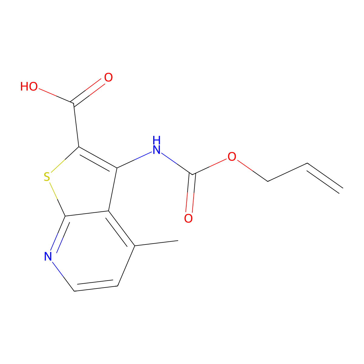4-Methyl-3-{[(prop-2-en-1-yloxy)carbonyl]amino}thieno[2,3-b]pyridine-2-carboxylic acid molecular structure, CAS 2680681-36-9