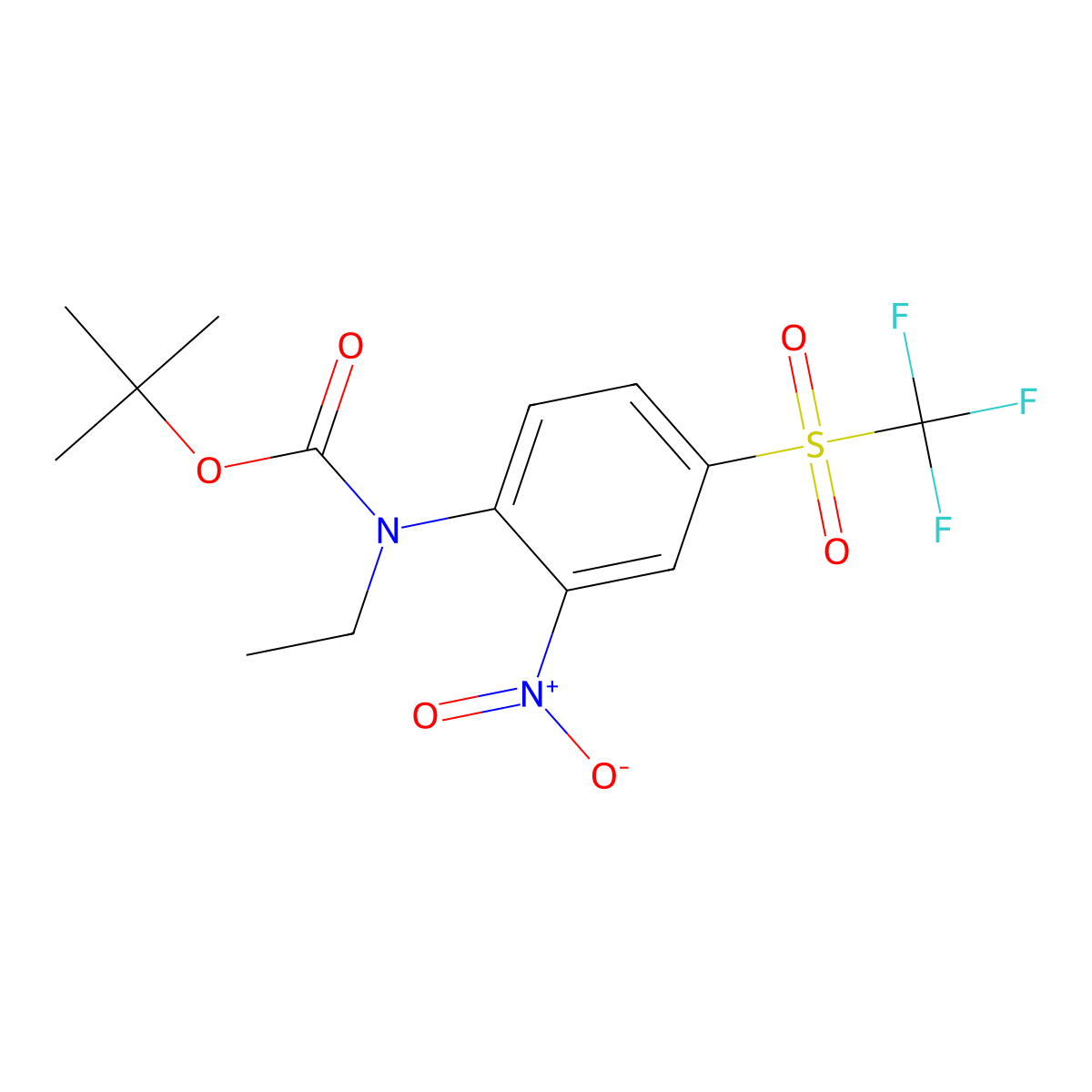 tert-butyl N-ethyl-N-(2-nitro-4-trifluoromethanesulfonylphenyl)carbamate molecular structure, CAS 2680681-39-2