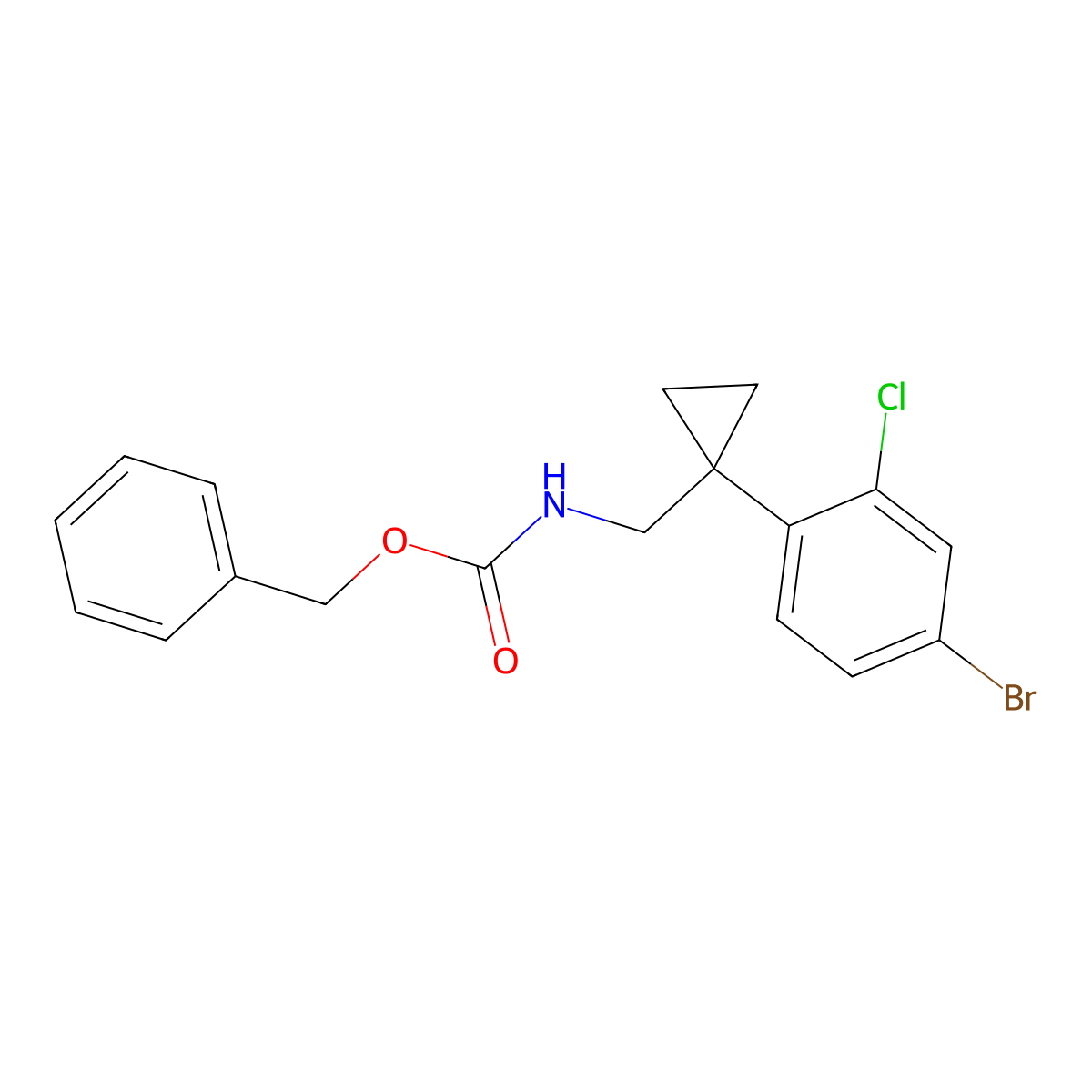 benzyl N-{[1-(4-bromo-2-chlorophenyl)cyclopropyl]methyl}carbamate molecular structure, CAS 2680681-43-8
