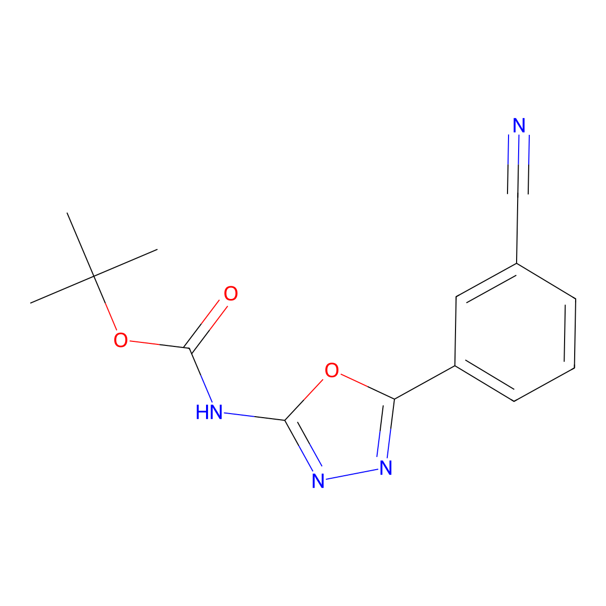 tert-butyl N-[5-(3-cyanophenyl)-1,3,4-oxadiazol-2-yl]carbamate molecular structure, CAS 2680681-44-9