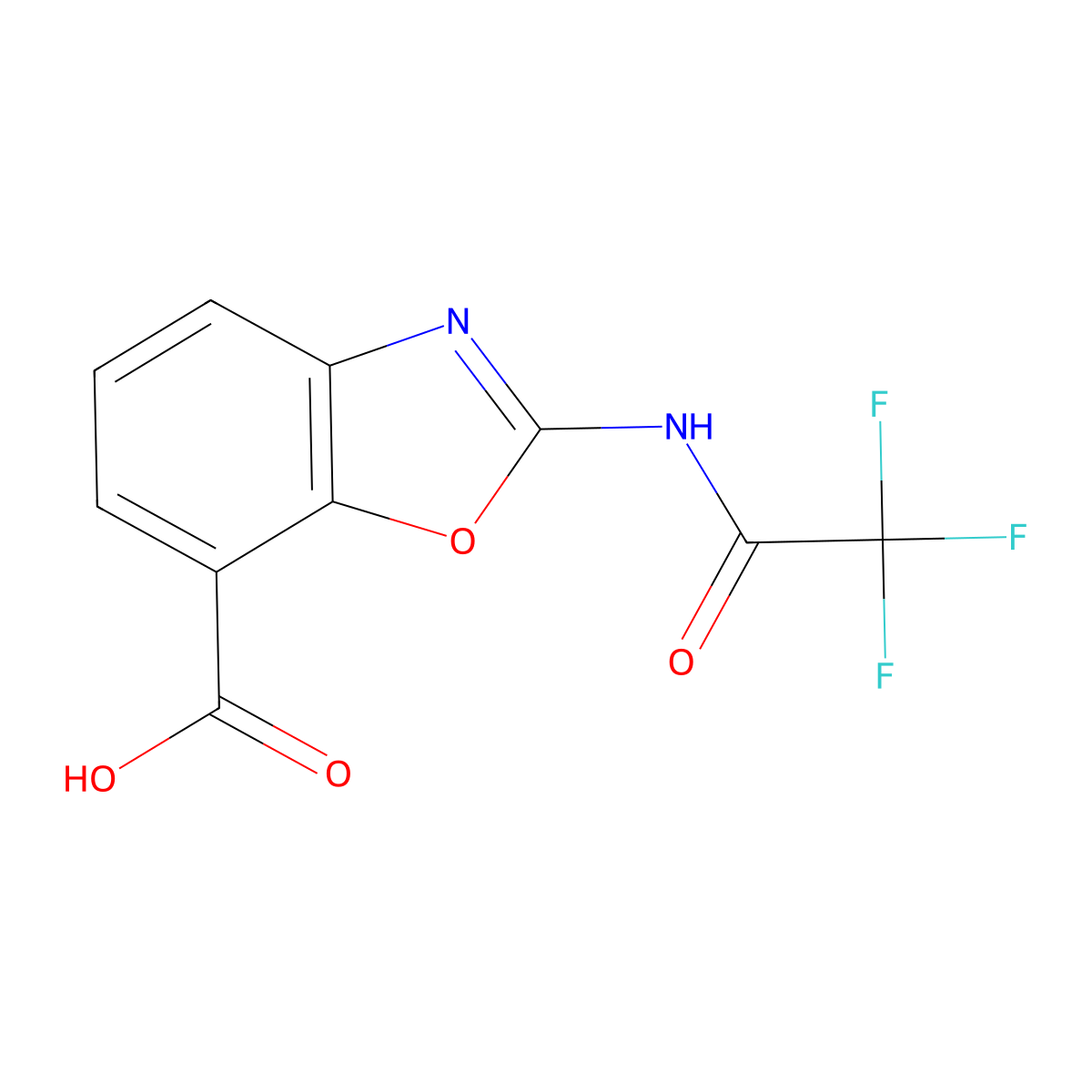 2-(2,2,2-Trifluoroacetamido)-1,3-benzoxazole-7-carboxylic acid molecular structure, CAS 2680681-46-1