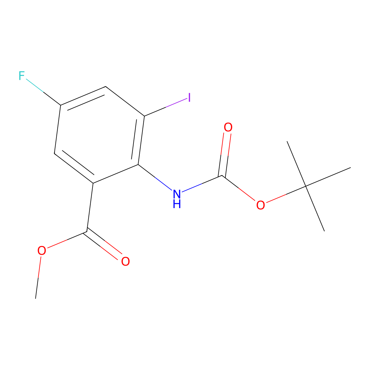 Methyl 2-{[(tert-butoxy)carbonyl]amino}-5-fluoro-3-iodobenzoate molecular structure, CAS 2680681-53-0