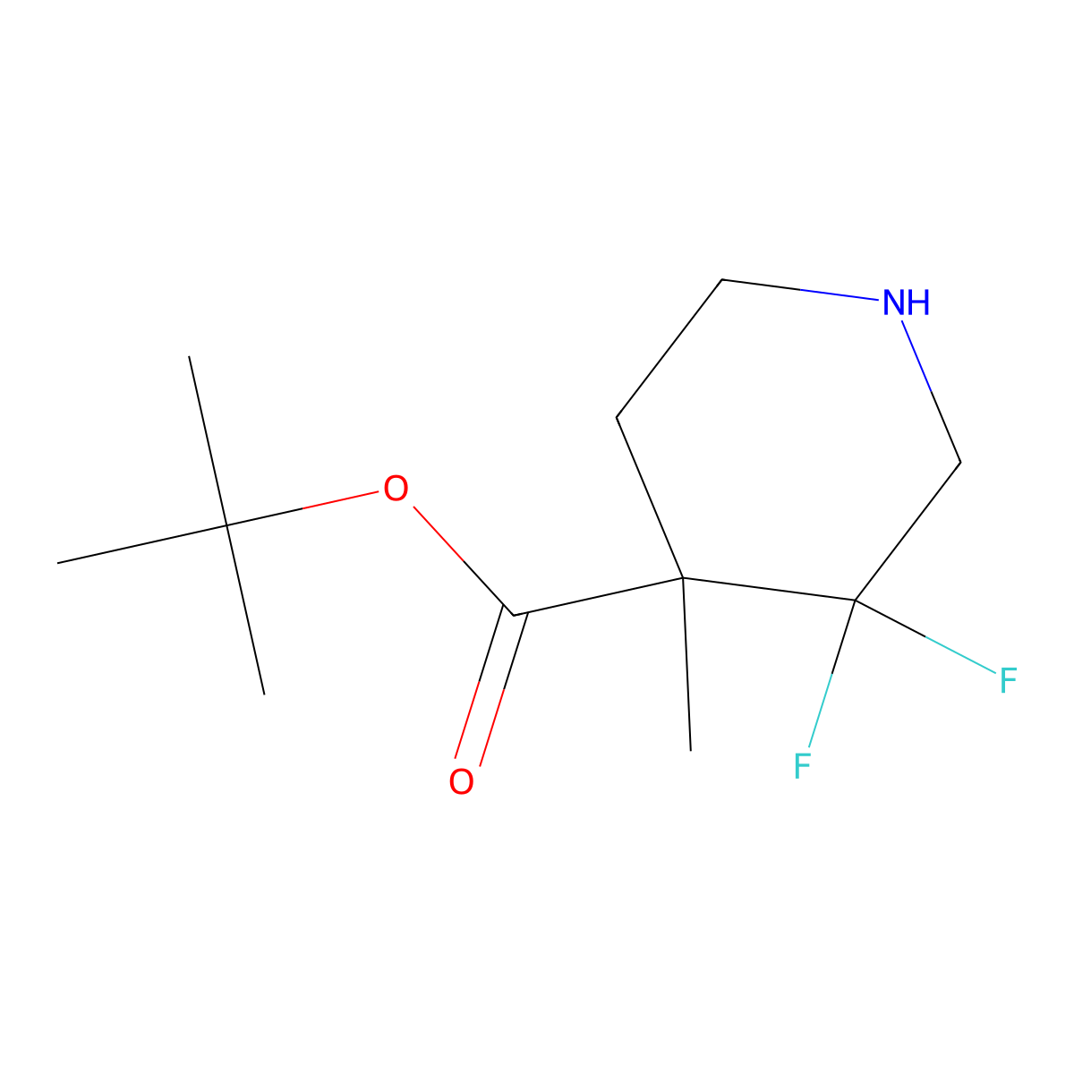 Tert-butyl 3,3-difluoro-4-methylpiperidine-4-carboxylate molecular structure, CAS 2680681-59-6