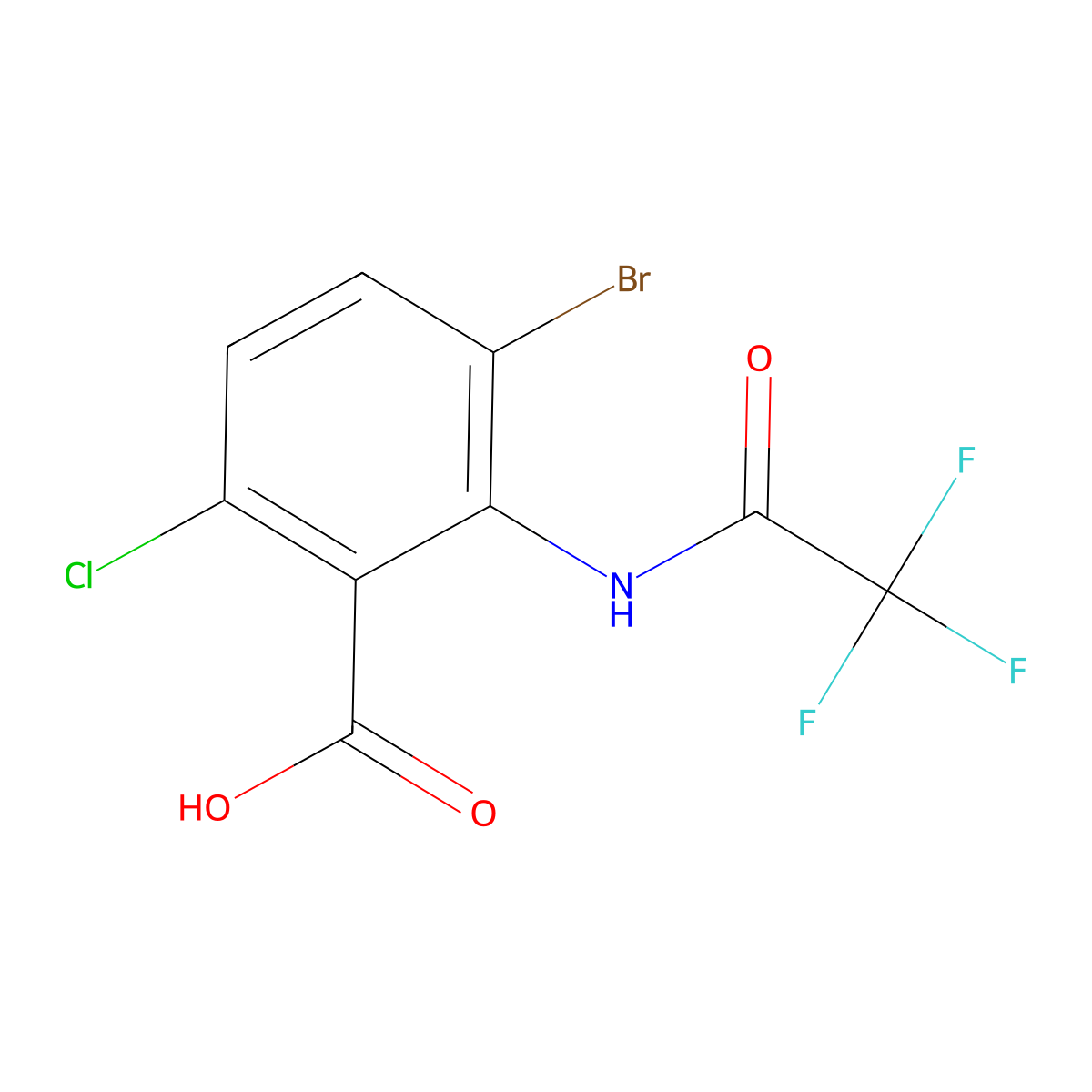 3-Bromo-6-chloro-2-(2,2,2-trifluoroacetamido)benzoic acid molecular structure, CAS 2680681-61-0