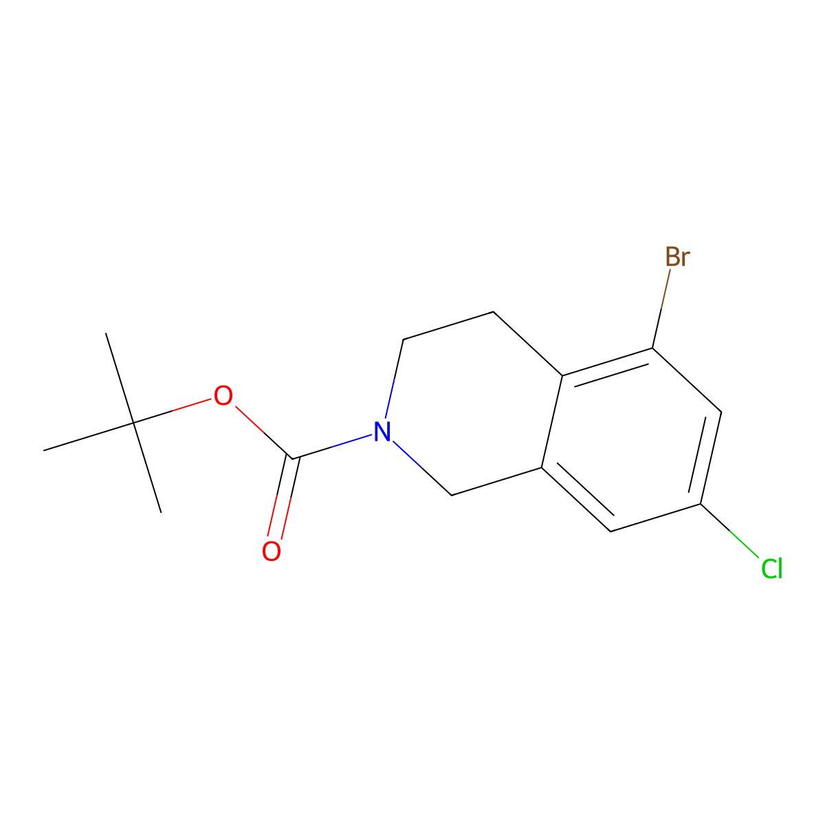 Tert-butyl 5-bromo-7-chloro-1,2,3,4-tetrahydroisoquinoline-2-carboxylate molecular structure, CAS 2680681-64-3