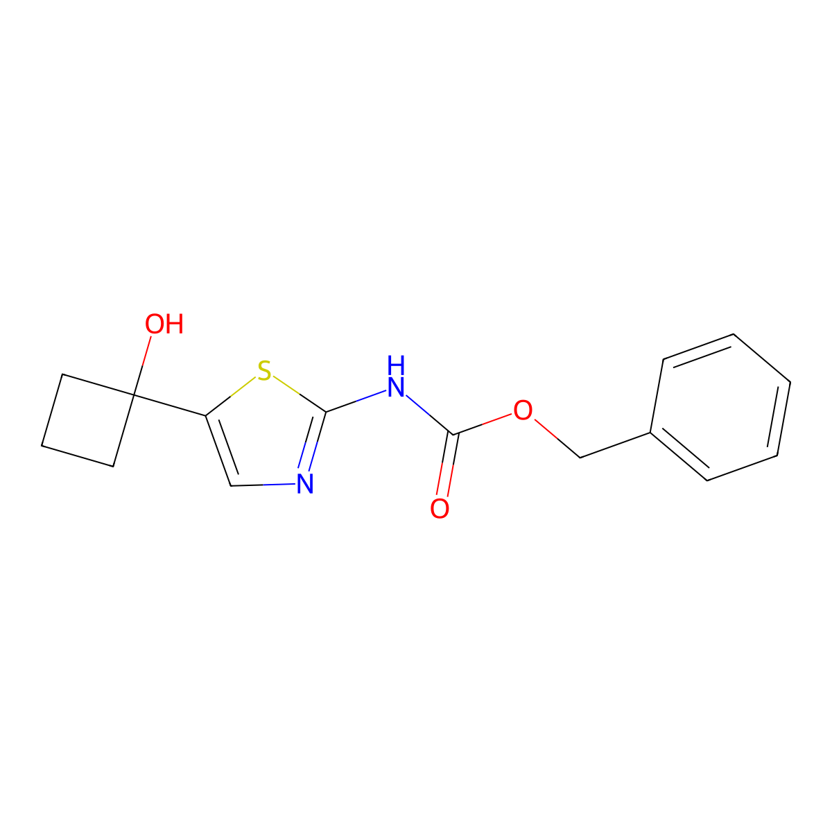 benzyl N-[5-(1-hydroxycyclobutyl)-1,3-thiazol-2-yl]carbamate molecular structure, CAS 2680681-65-4