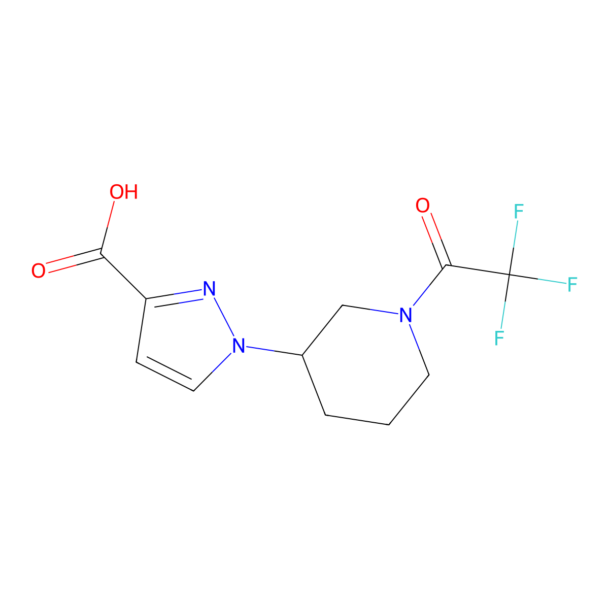 1-[1-(2,2,2-trifluoroacetyl)piperidin-3-yl]-1H-pyrazole-3-carboxylic acid molecular structure, CAS 2680681-72-3
