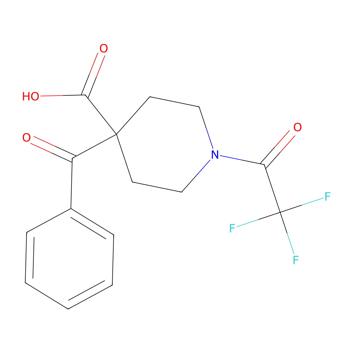 4-Benzoyl-1-(2,2,2-trifluoroacetyl)piperidine-4-carboxylic acid molecular structure, CAS 2680681-86-9