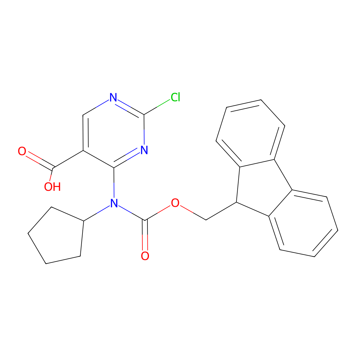 2-chloro-4-[cyclopentyl({[(9H-fluoren-9-yl)methoxy]carbonyl})amino]pyrimidine-5-carboxylic acid molecular structure, CAS 2680681-88-1