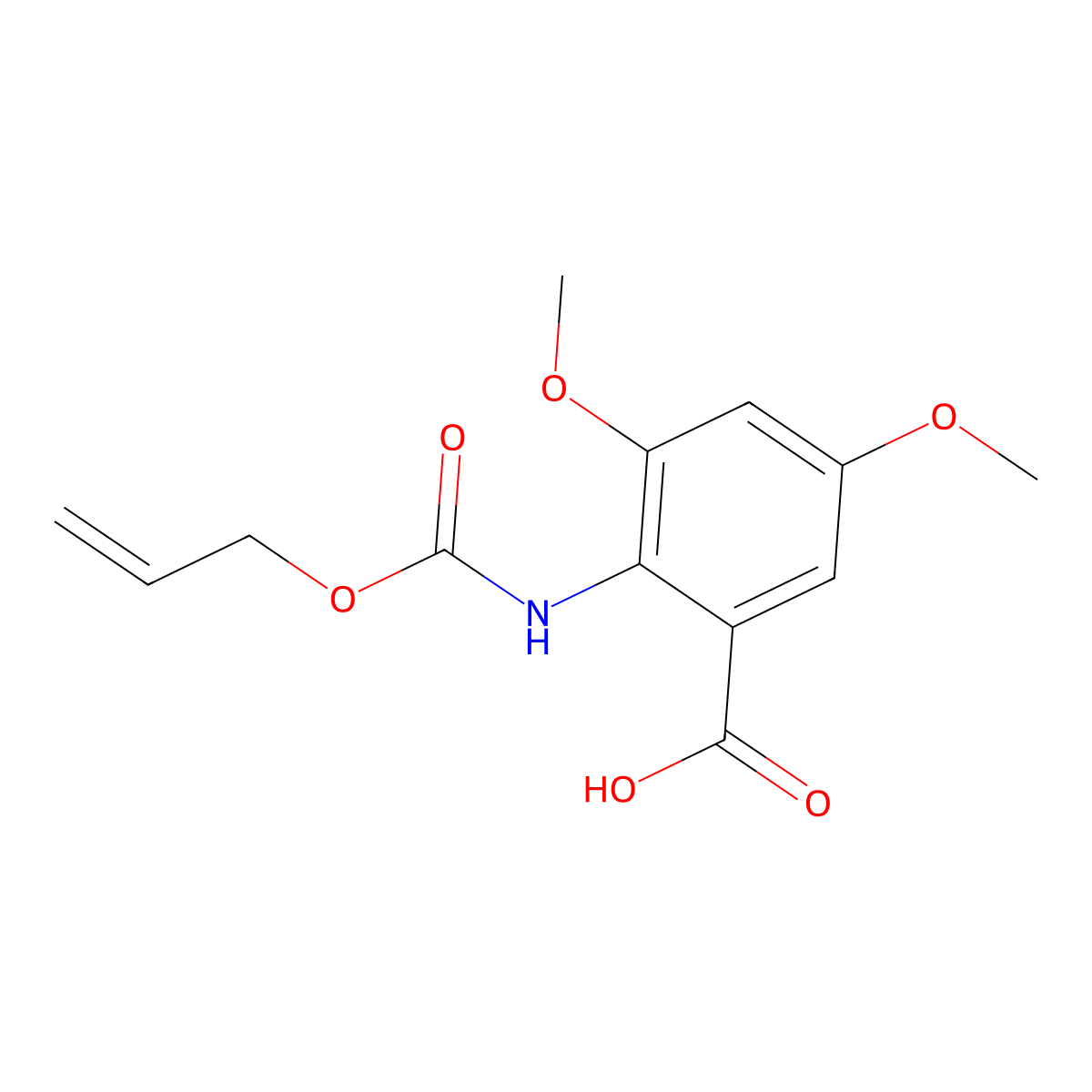 3,5-Dimethoxy-2-{[(prop-2-en-1-yloxy)carbonyl]amino}benzoic acid molecular structure, CAS 2680682-07-7