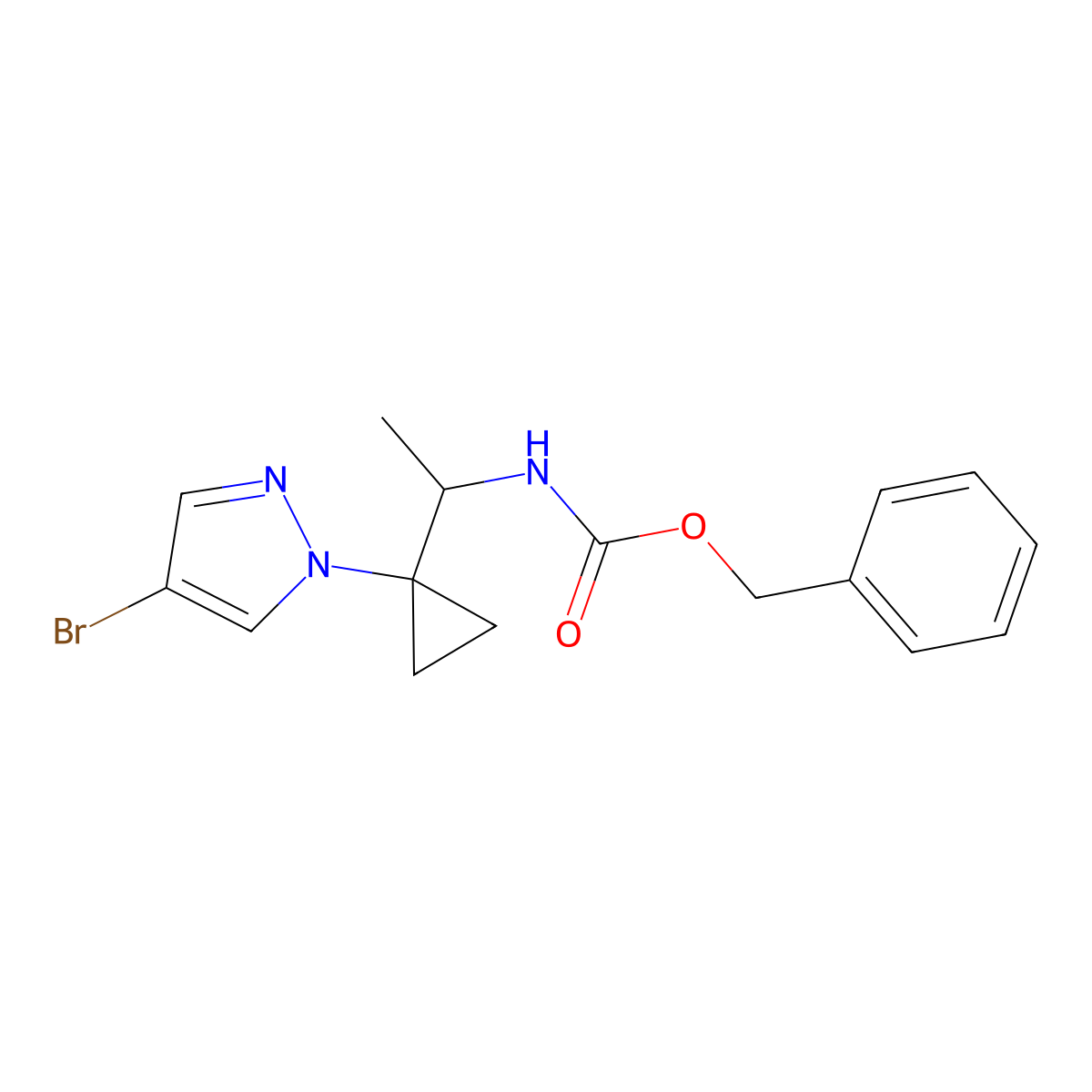 benzyl N-{1-[1-(4-bromo-1H-pyrazol-1-yl)cyclopropyl]ethyl}carbamate molecular structure, CAS 2680682-17-9