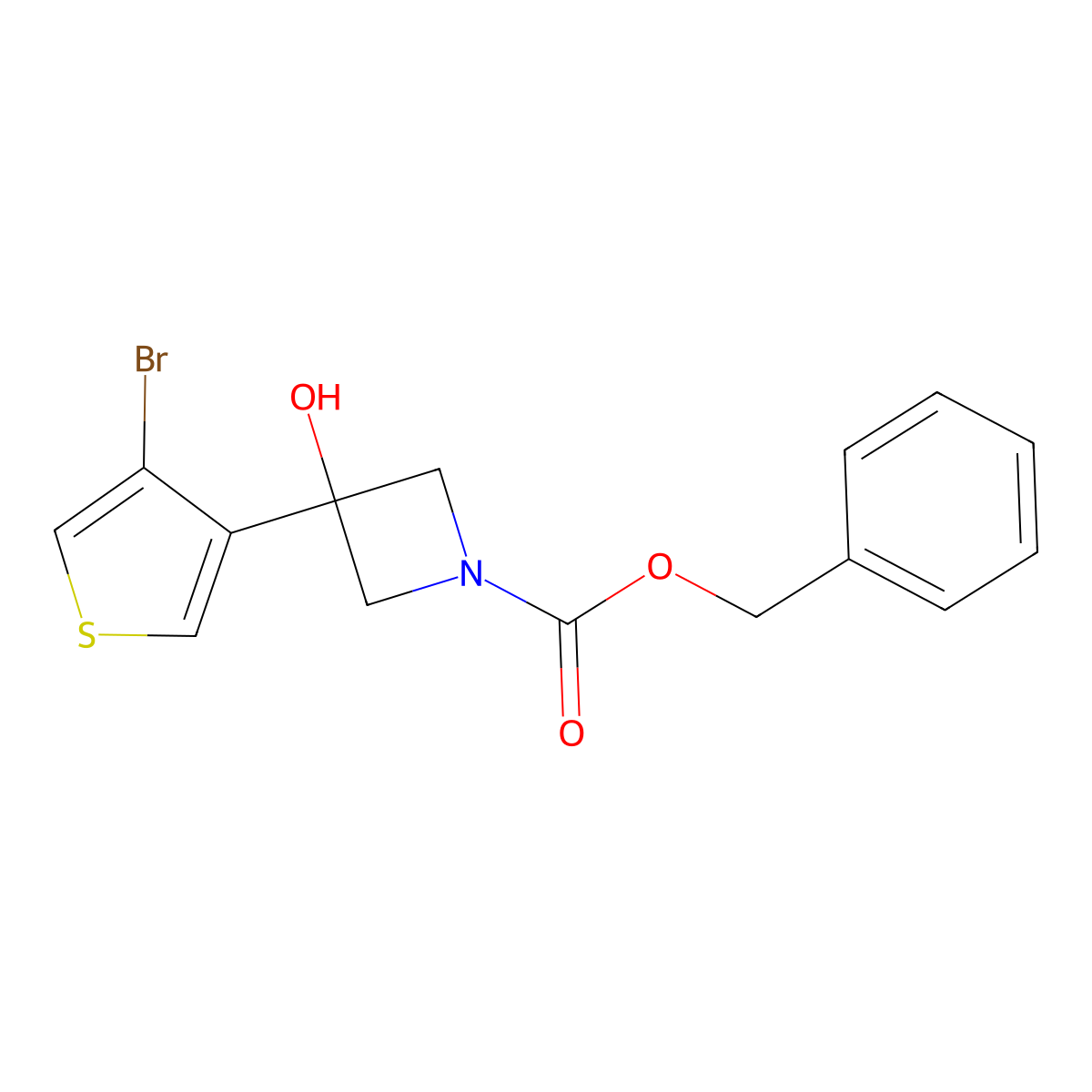 Benzyl 3-(4-bromothiophen-3-yl)-3-hydroxyazetidine-1-carboxylate molecular structure, CAS 2680682-44-2