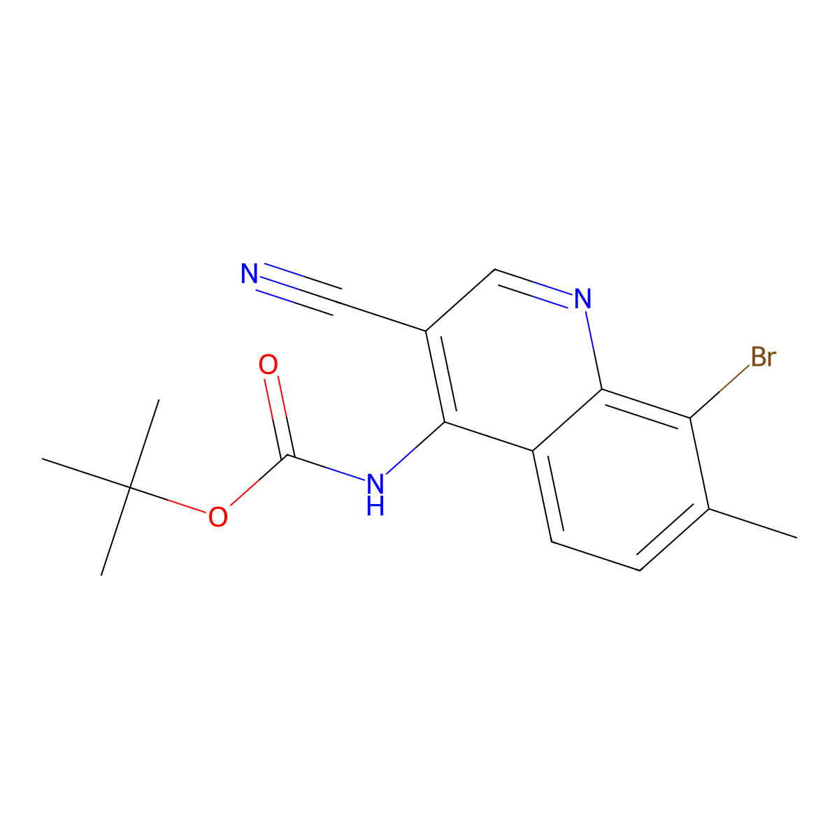 tert-butyl N-(8-bromo-3-cyano-7-methylquinolin-4-yl)carbamate molecular structure, CAS 2680682-48-6