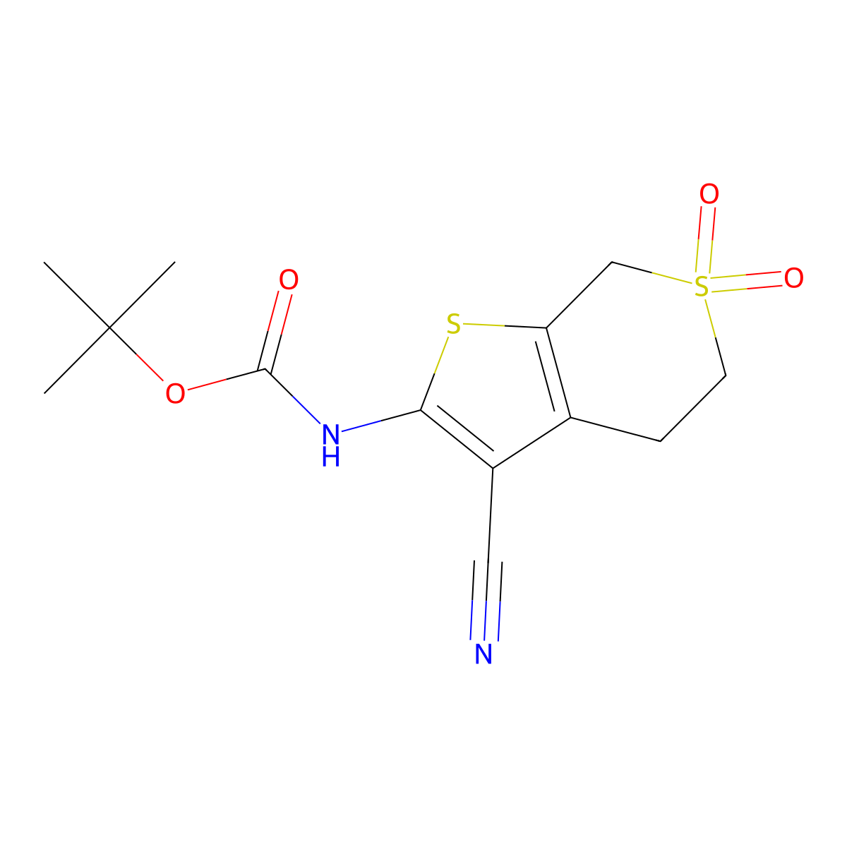 tert-butyl N-{3-cyano-6,6-dioxo-4H,5H,7H-6lambda6-thieno[2,3-c]thiopyran-2-yl}carbamate molecular structure, CAS 2680682-51-1